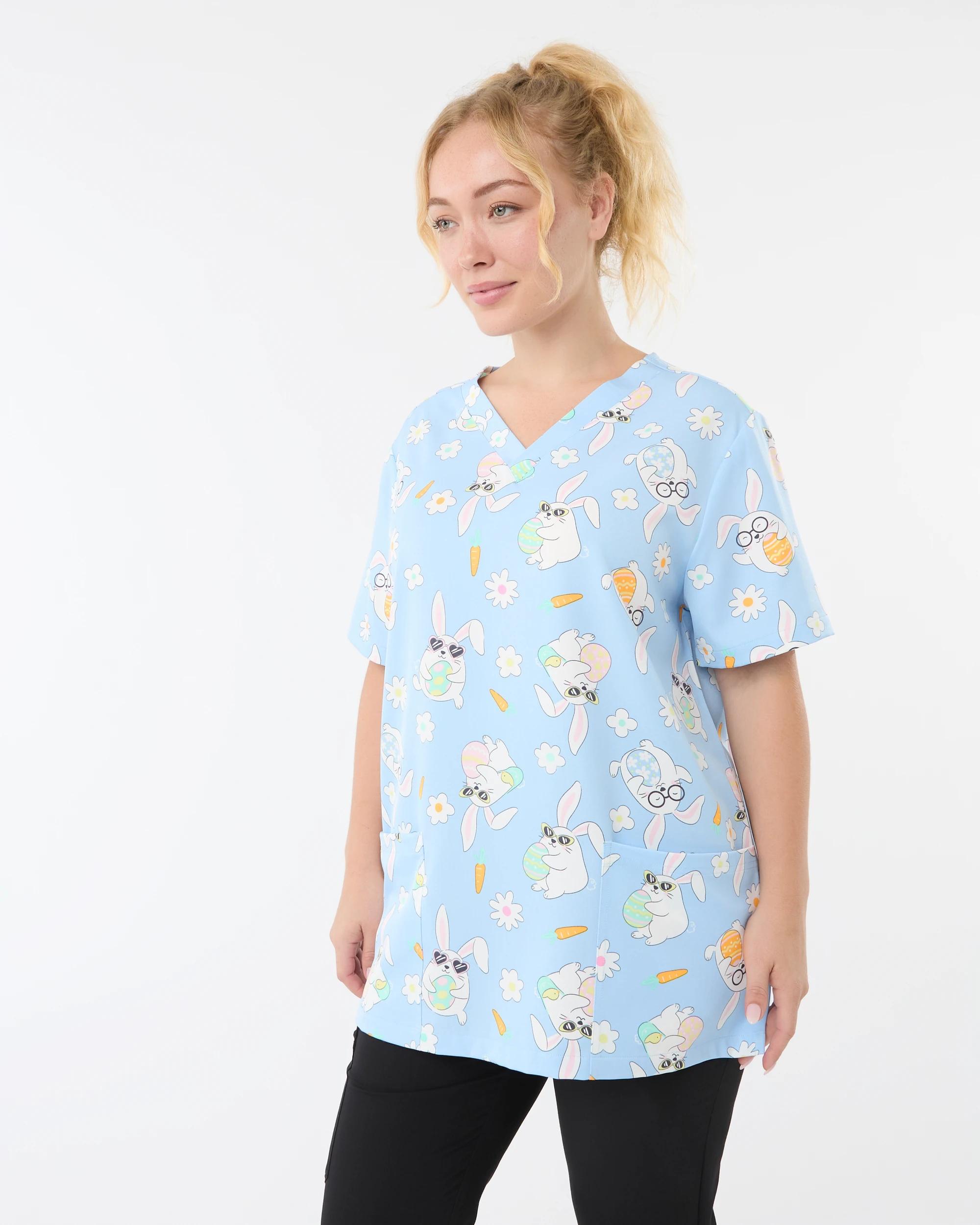4 Work Short Sleeve Print Scrub Top Blu Easter, 4 of 10