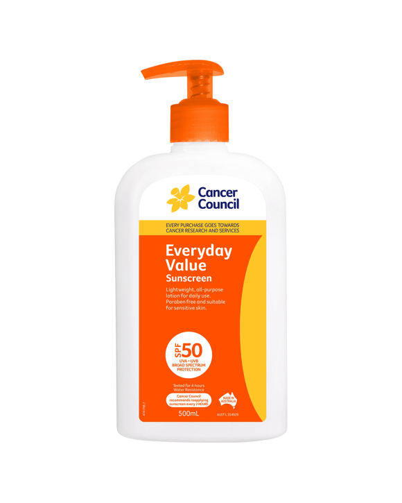 Cancer Council Everyday Value SPF50 Sunscreen 500ml - Aloe Vera and Vitamin E