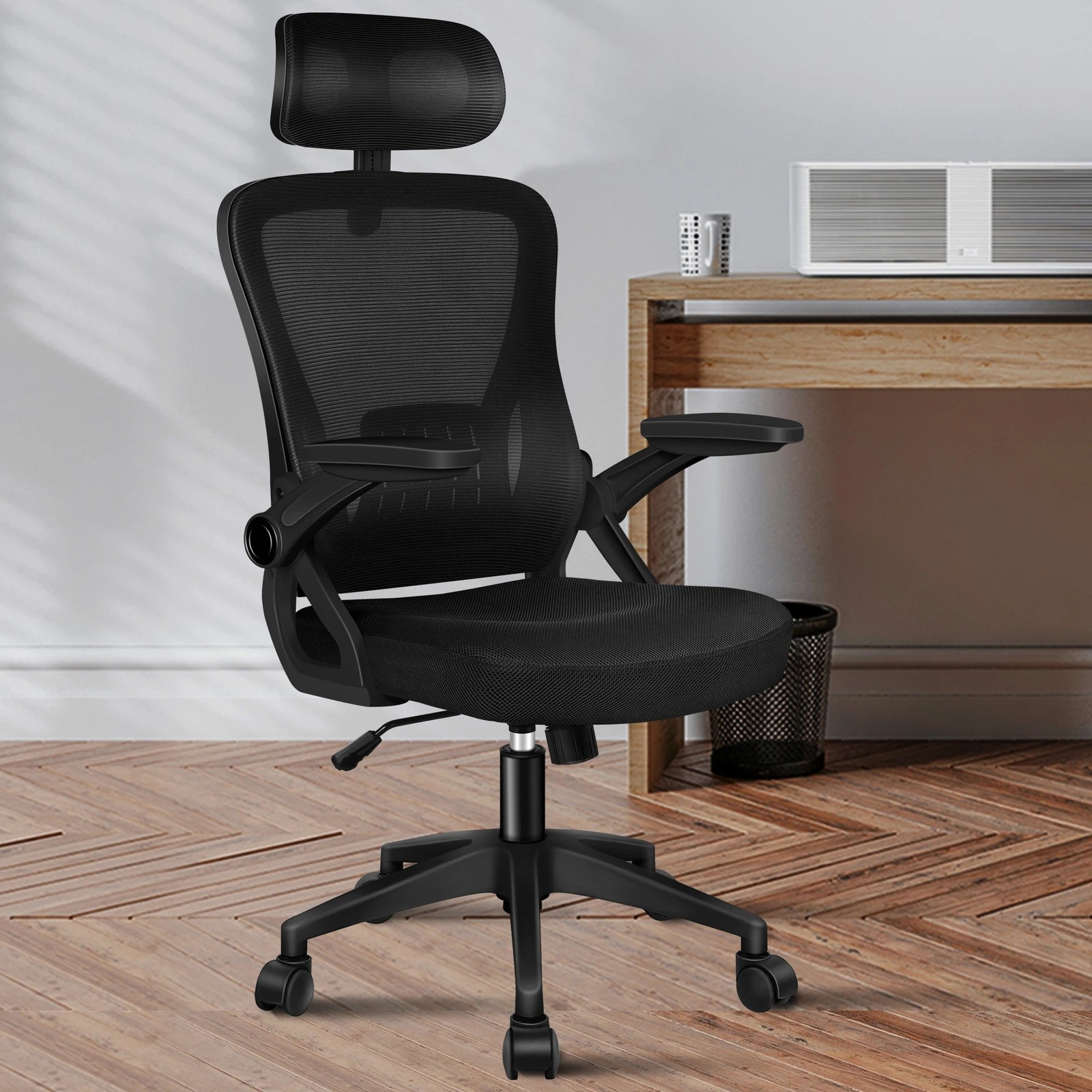 10 Alfordson Mesh Office Chair Executive Fabric Seat Tilt Gaming Racing Computer - Black, 10 of 10