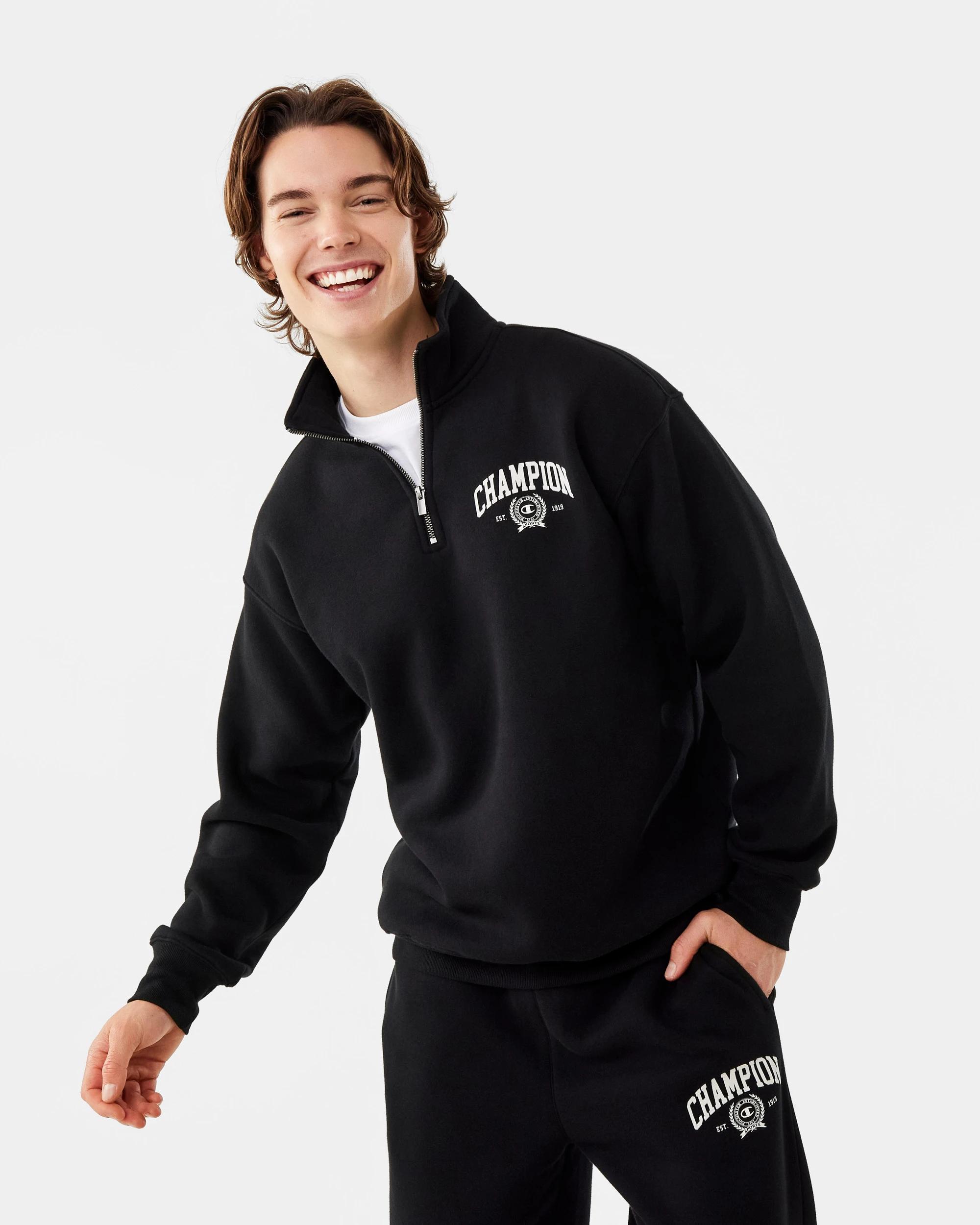 8 Champion Varsity Mens Quarter Zip Sweatshirt Black, 8 of 8