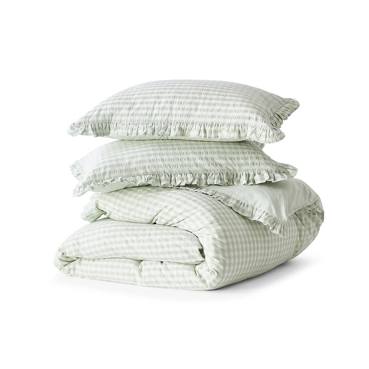5 Gingham Ruffle Cotton Quilt Cover Set - Double Bed, Sage, 5 of 6
