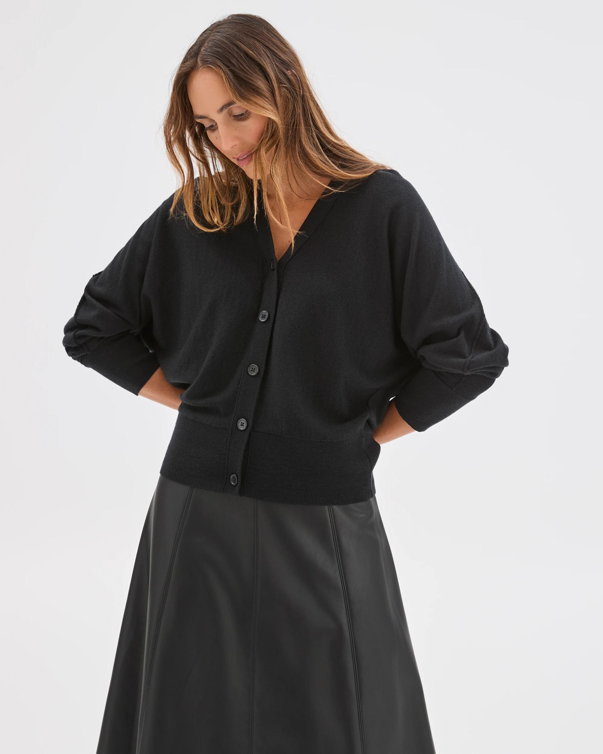 1 Preview Australian Merino Wool Batwing Cardigan BLACK, 1 of 8