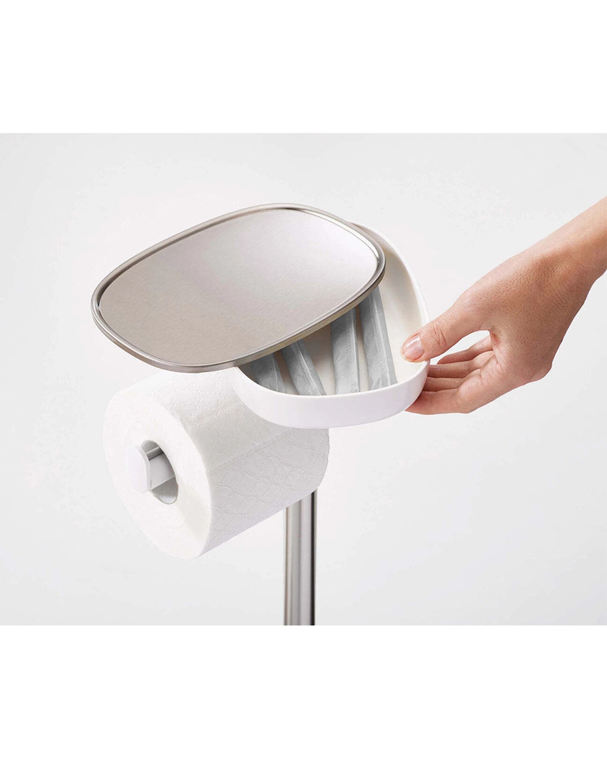 3 Joseph Joseph EasyStore Plus Toilet Paper Holder With Flex Toilet Brush - Silver, 3 of 6