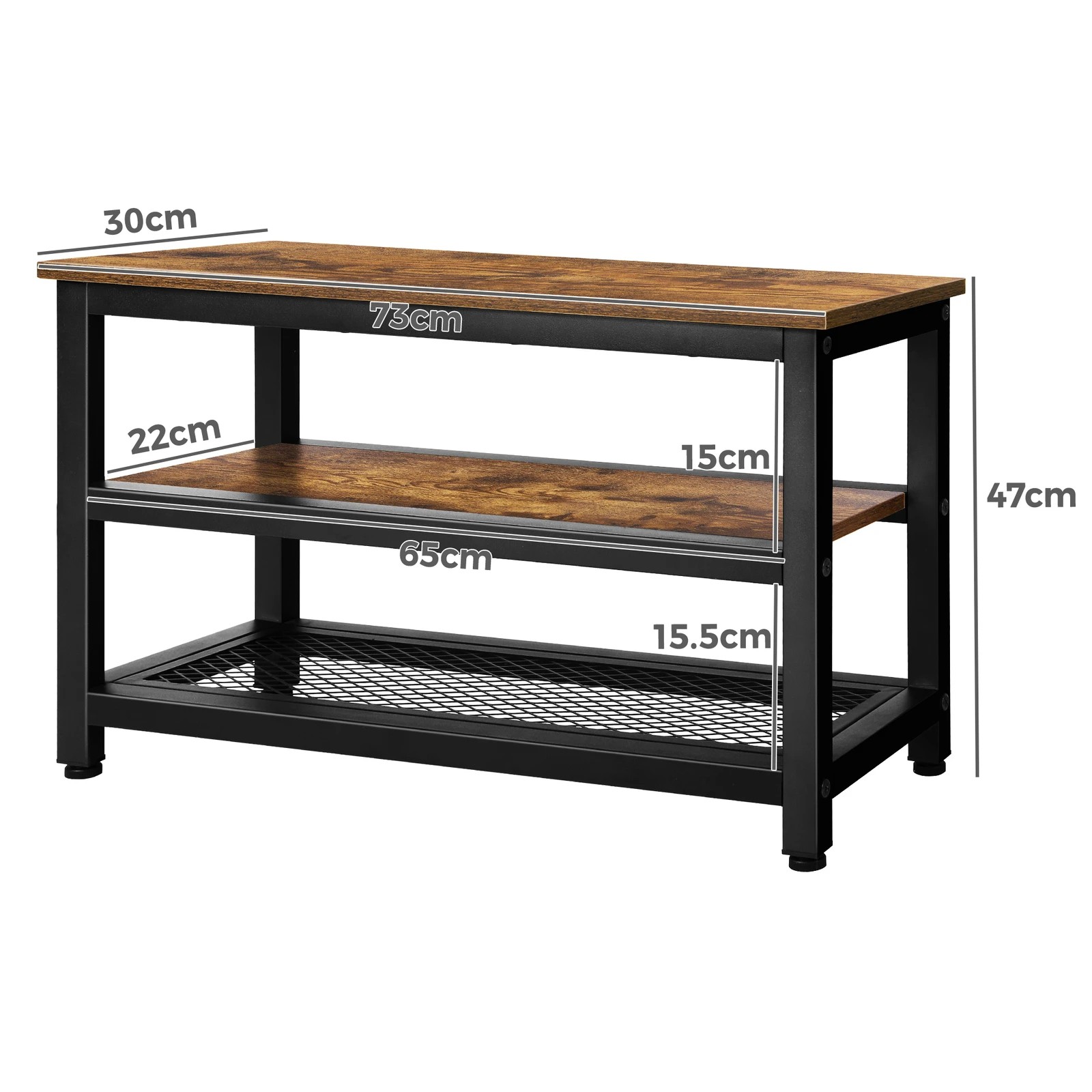 3 Alfordson Shoe Bench Storage Rack Industrial 3 Shelves - Oak, 3 of 3