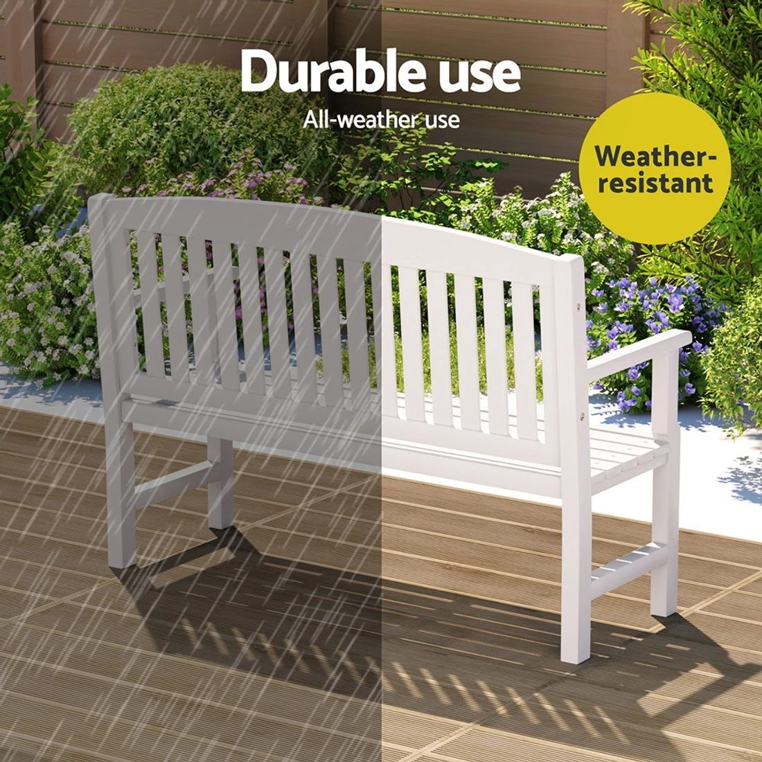 6 Gardeon Outdoor Garden Bench Wooden 2 Seater Lounge Chair Patio Furniture - White, 6 of 6