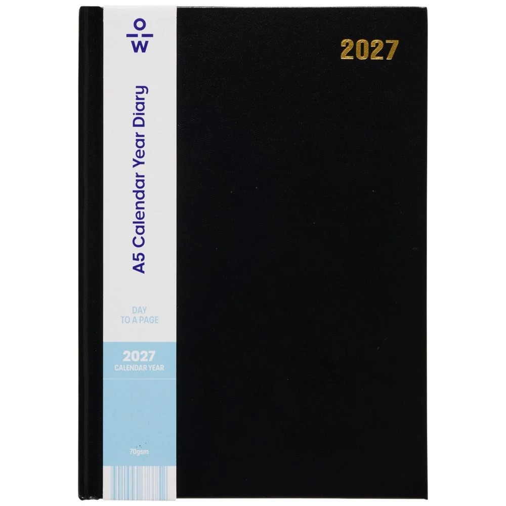 1 Officeworks A5 Day to Page 2027 Diary Black, 1 of 7