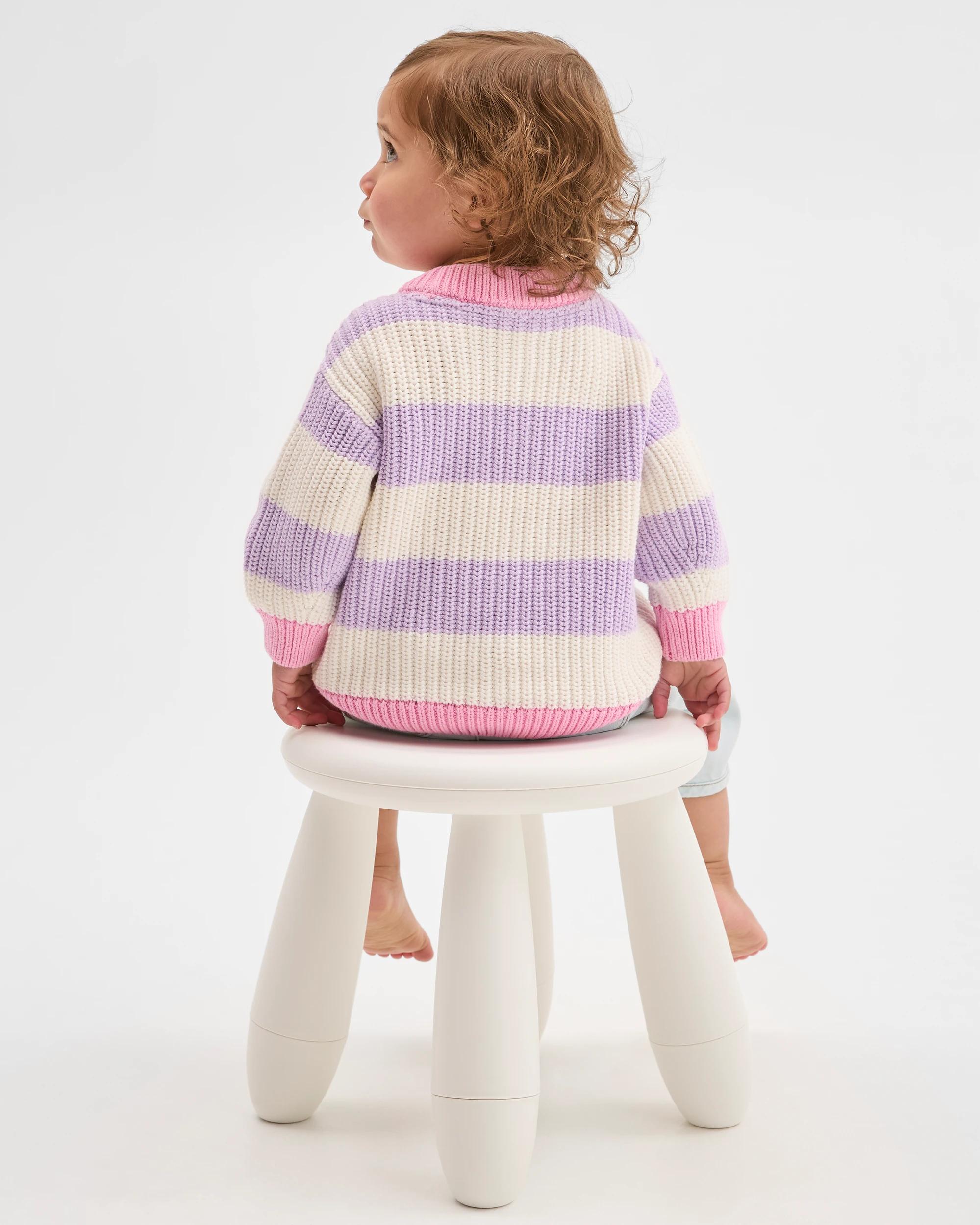 2 Target Baby Baby Organic Cotton Chunky Rib Knit Jumper LILAC STRIPE, 2 of 2