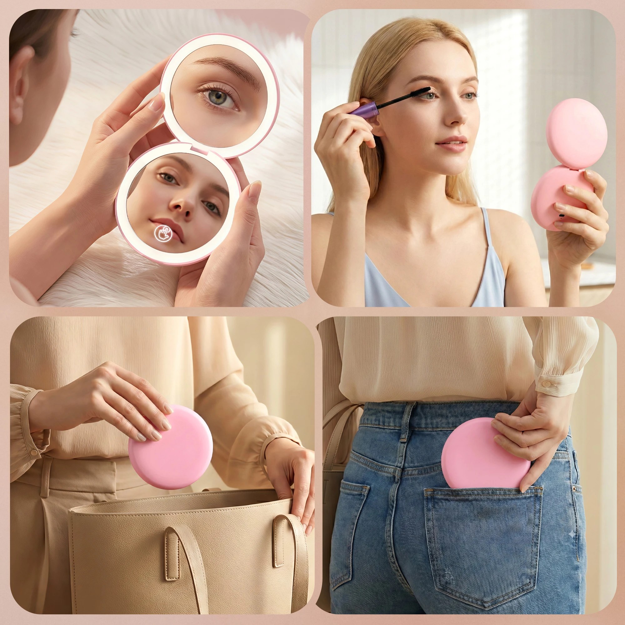 6 Embellir LED Compact Mirror Lighted Travel Makeup Mirror Pocket-Sized 1x 10x Magnification Round - Pink, 6 of 7