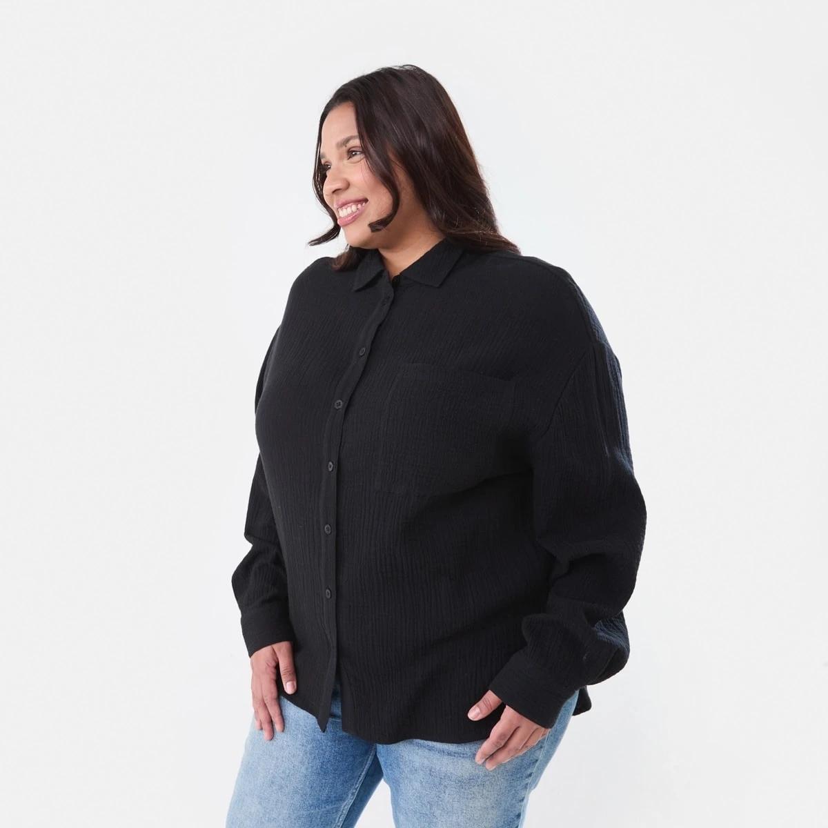 2 Curve Long Sleeve Double Cloth Shirt BLACK, 2 of 5