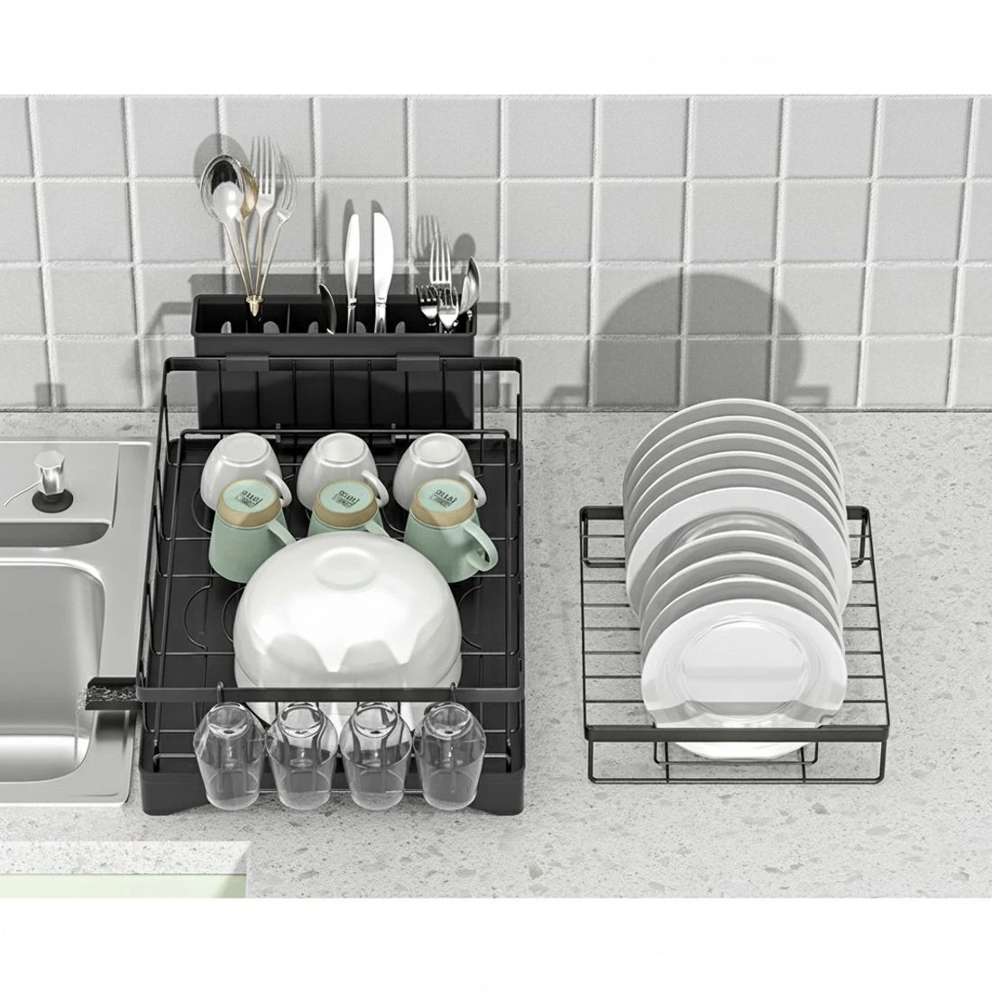 3 Cefito Dish Rack 2 Tiers Expandable - Black, 3 of 4