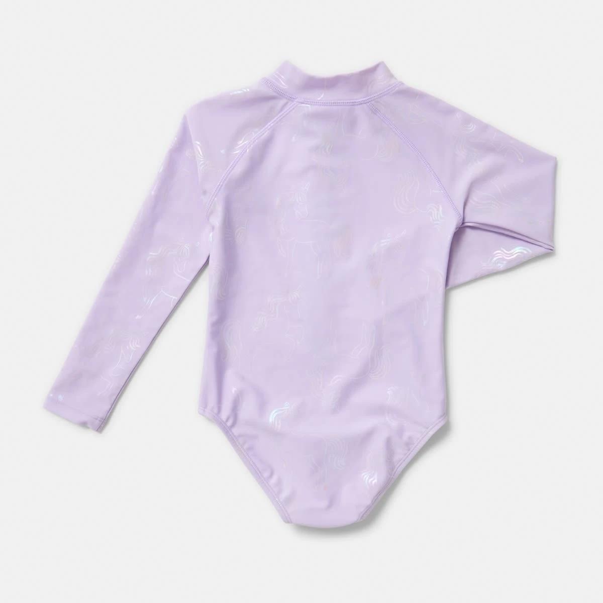 6 Long Sleeve One Piece Swimsuit UNICORN SHIMMER PASTEL LILAC, 6 of 8