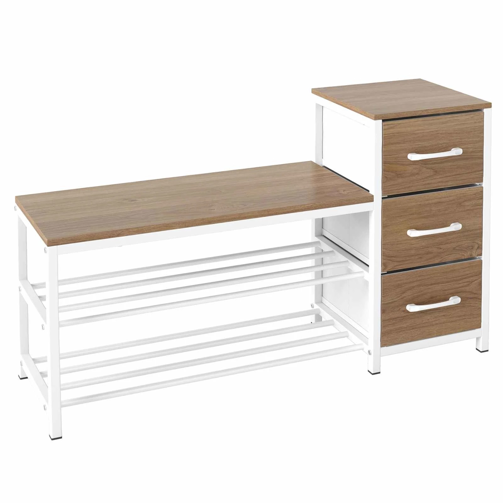 1 Costway Modern Shoe Bench Rack 3-Tier Storage Organizer 3 Removable Drawer 6-8 Pair - Natural, 1 of 1