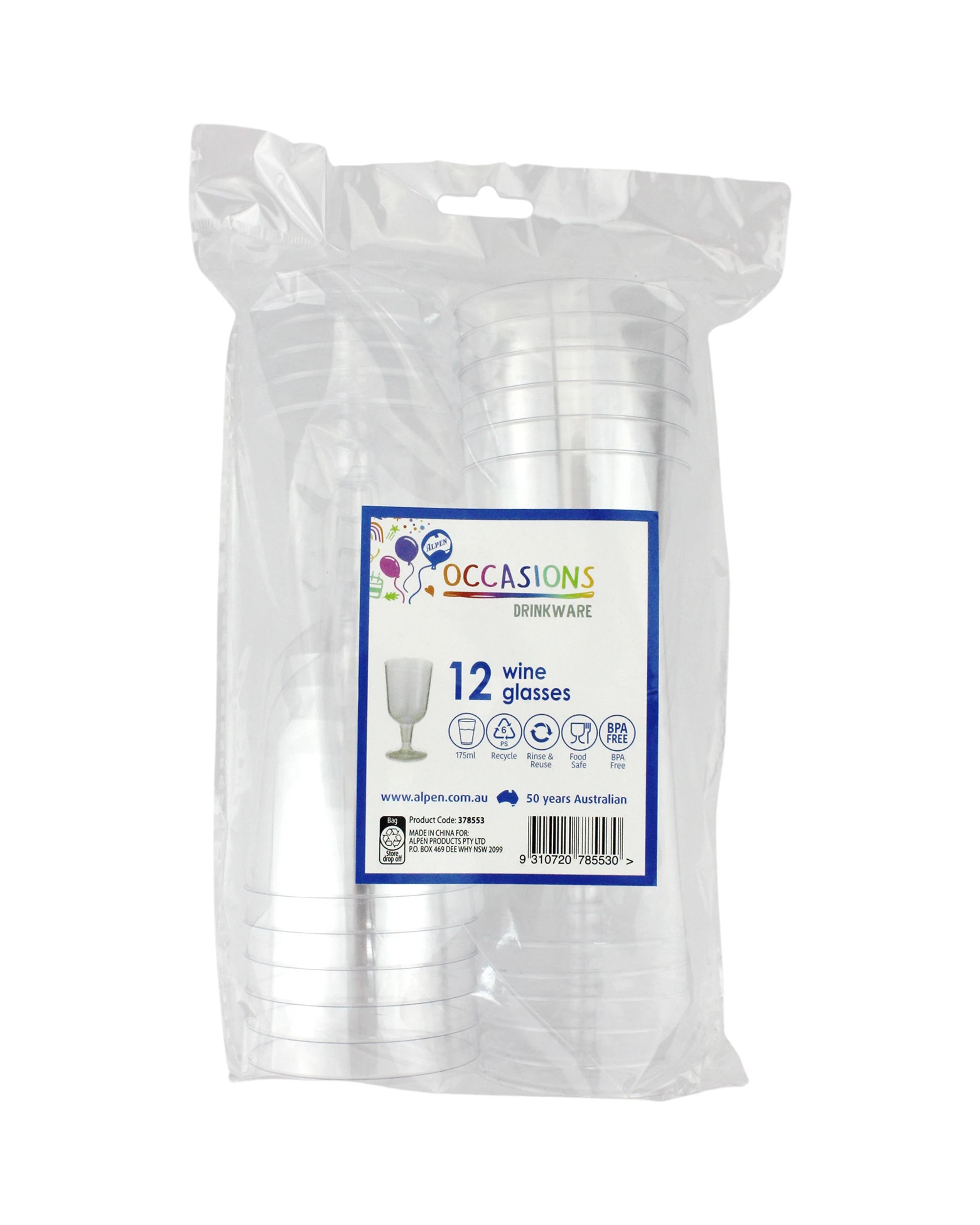 3 Alpen Clear Plastic Reusable Wine Glasses Pack of 12, 3 of 3