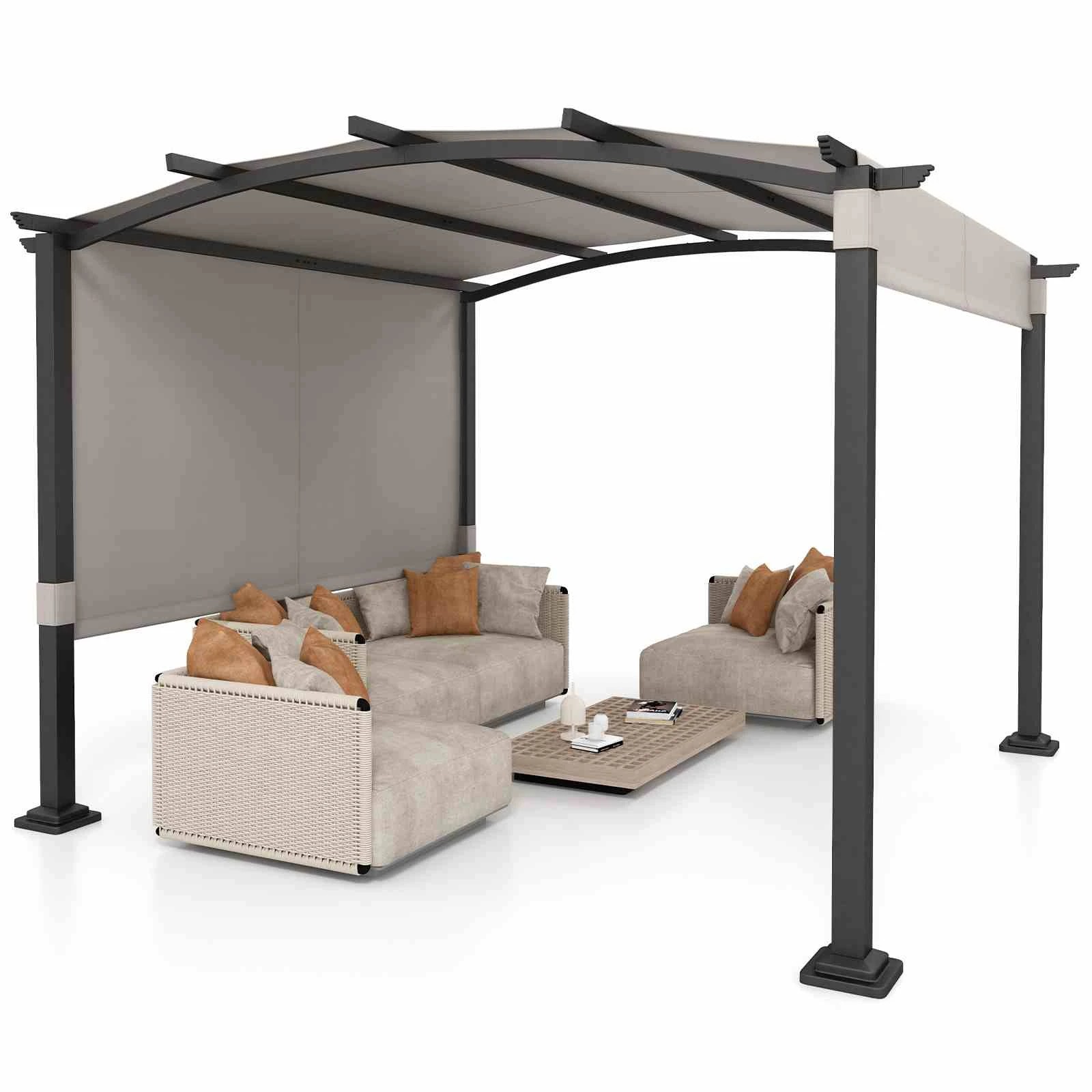 1 Costway 3x3M Pergola Sunshade Canopy Outdoor Umbrella Patio Garden Deck - Grey, 1 of 2