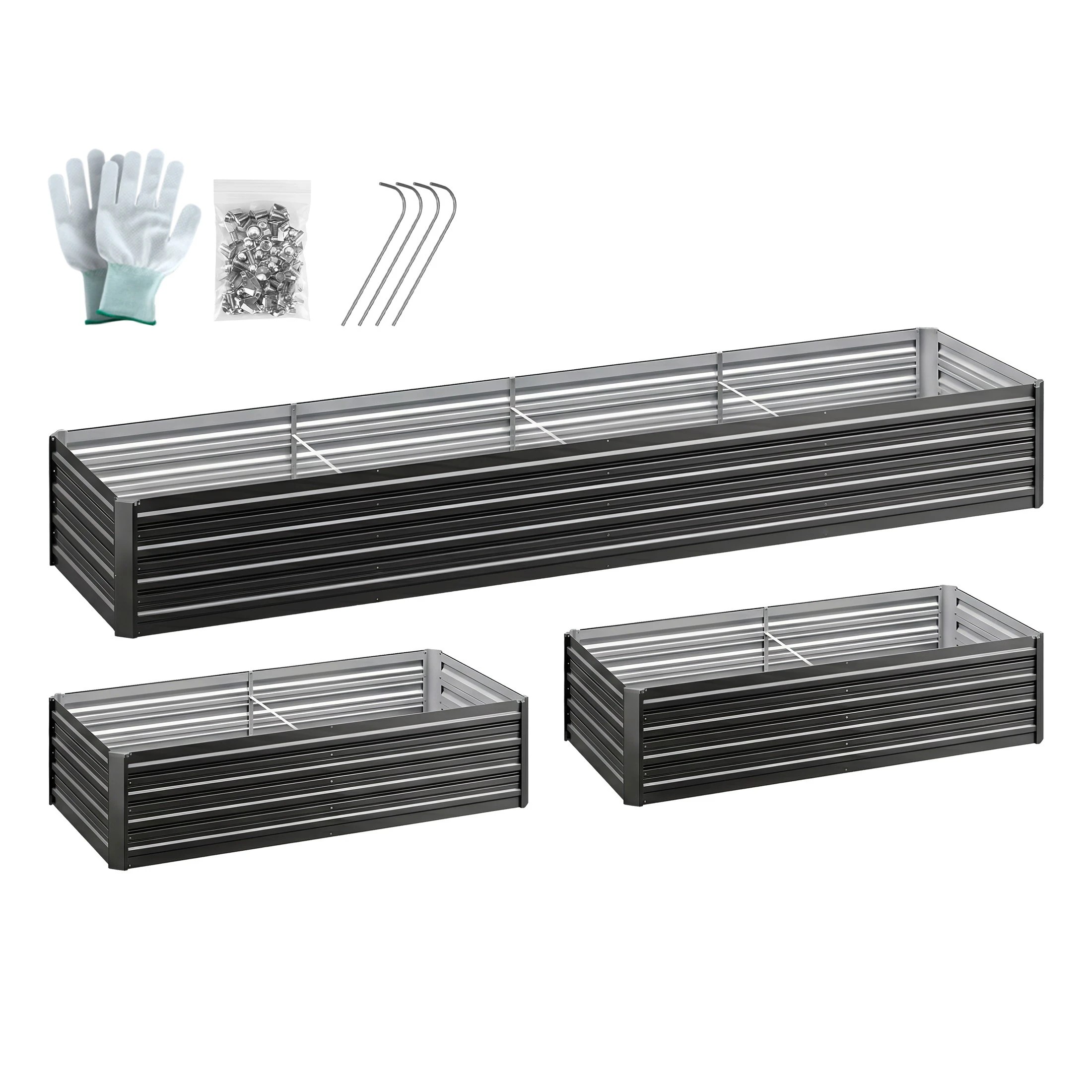 1 Green Fingers 2-in-1 Raised Garden Bed 320cm, 45cm Depth, Rust-Proof Steel, Gloves - Grey, 1 of 4