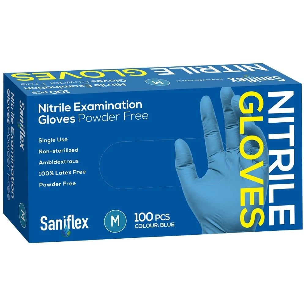 1 Nitrile Examination Gloves 100 Pack Size M Blue, 1 of 1