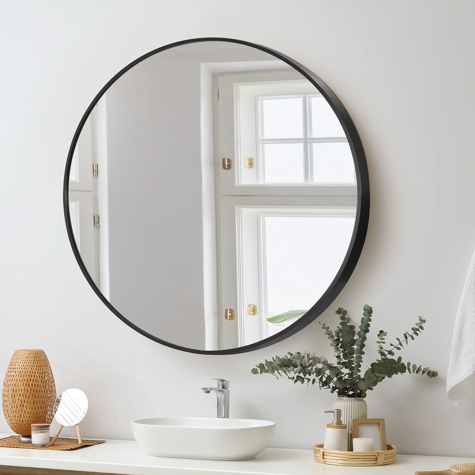 2 Oikiture Wall Mirrors Round Makeup Mirror Vanity Home Decorative 80cm
 - Black, 2 of 9
