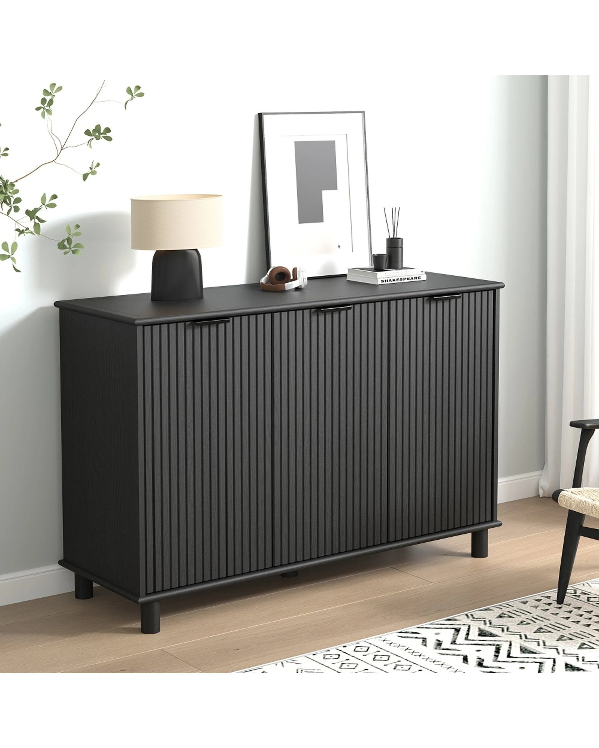7 Alpine Bay Sorrento 3 Door Adjustable Sideboard Cupboard Decor Woodgrain - Black, 7 of 8