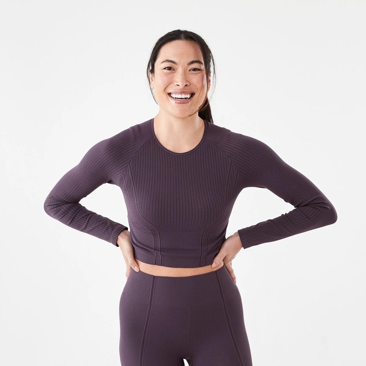 1 Active Womens Long Sleeve Seamfree Top Pur Raisin, 1 of 7