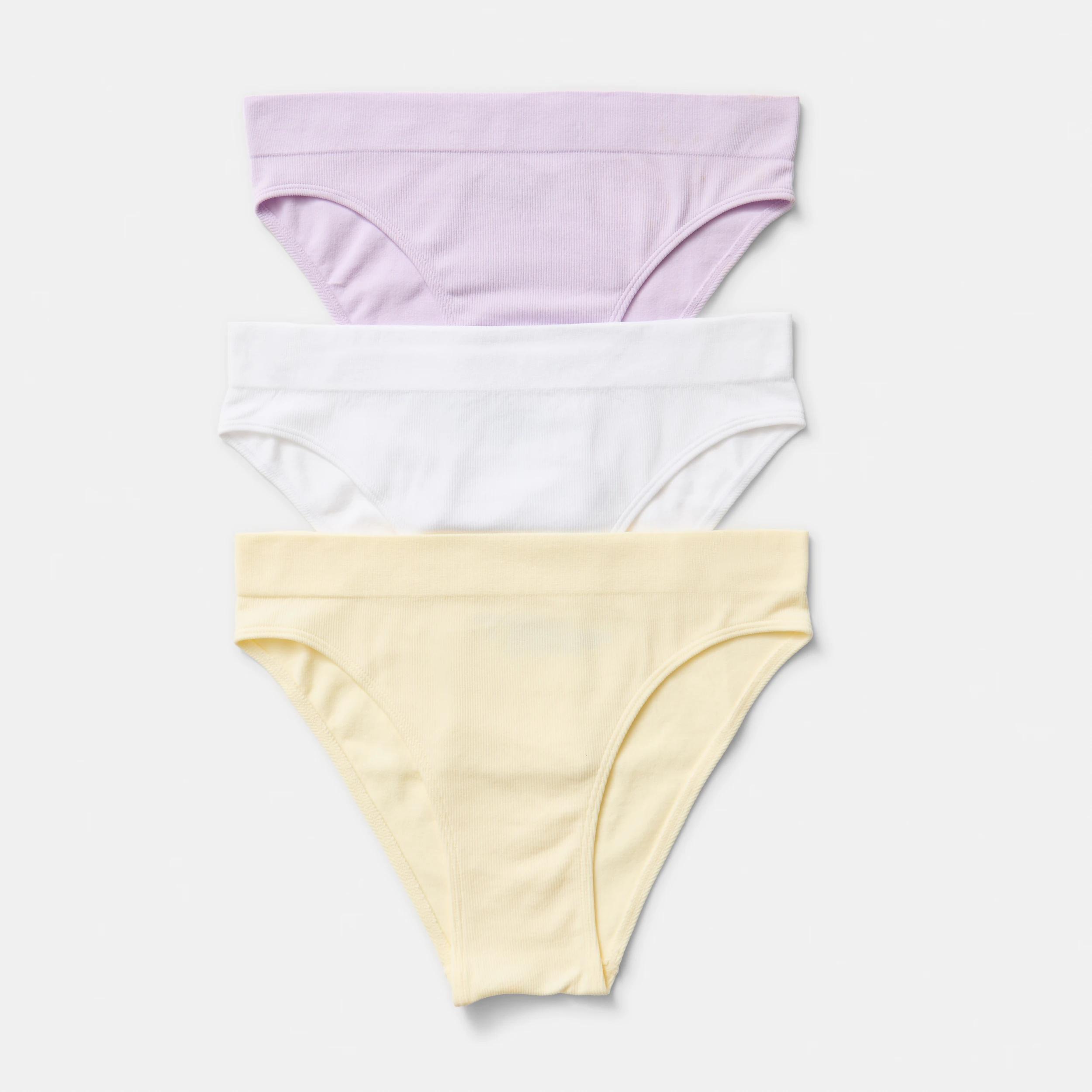1 3 Pack Ribbed Seamfree Hi-Waist Bikini Briefs BRIGHT LAVENDER, WHITE, LEMON ICING, 1 of 3