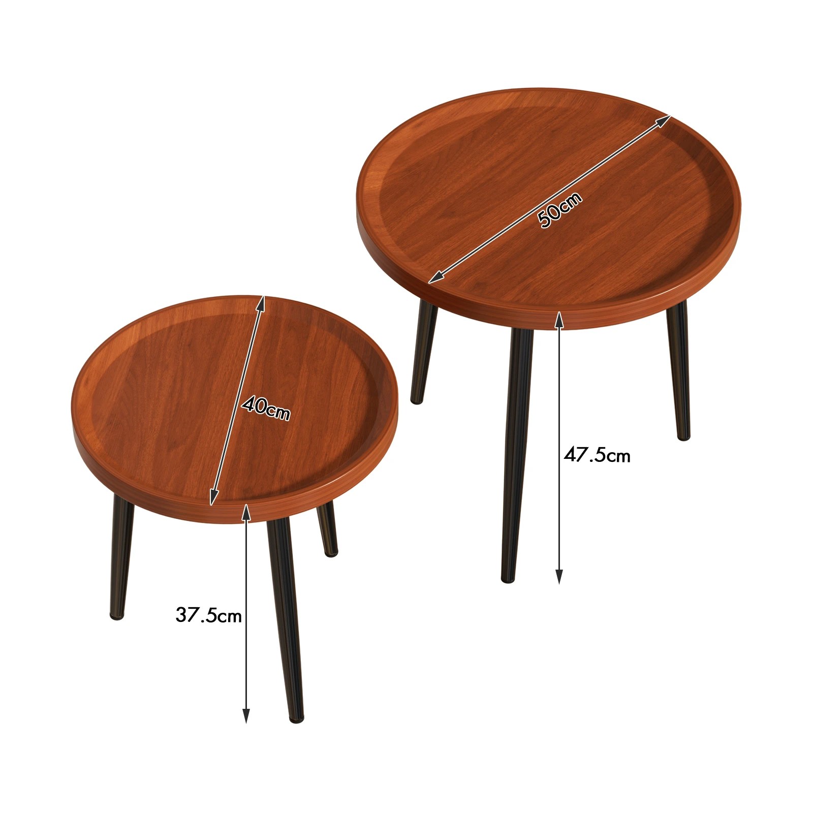 2 Advwin Nesting Coffee Tables Set of 2 Convertible w/ Raised Edge - Walnut, 2 of 7