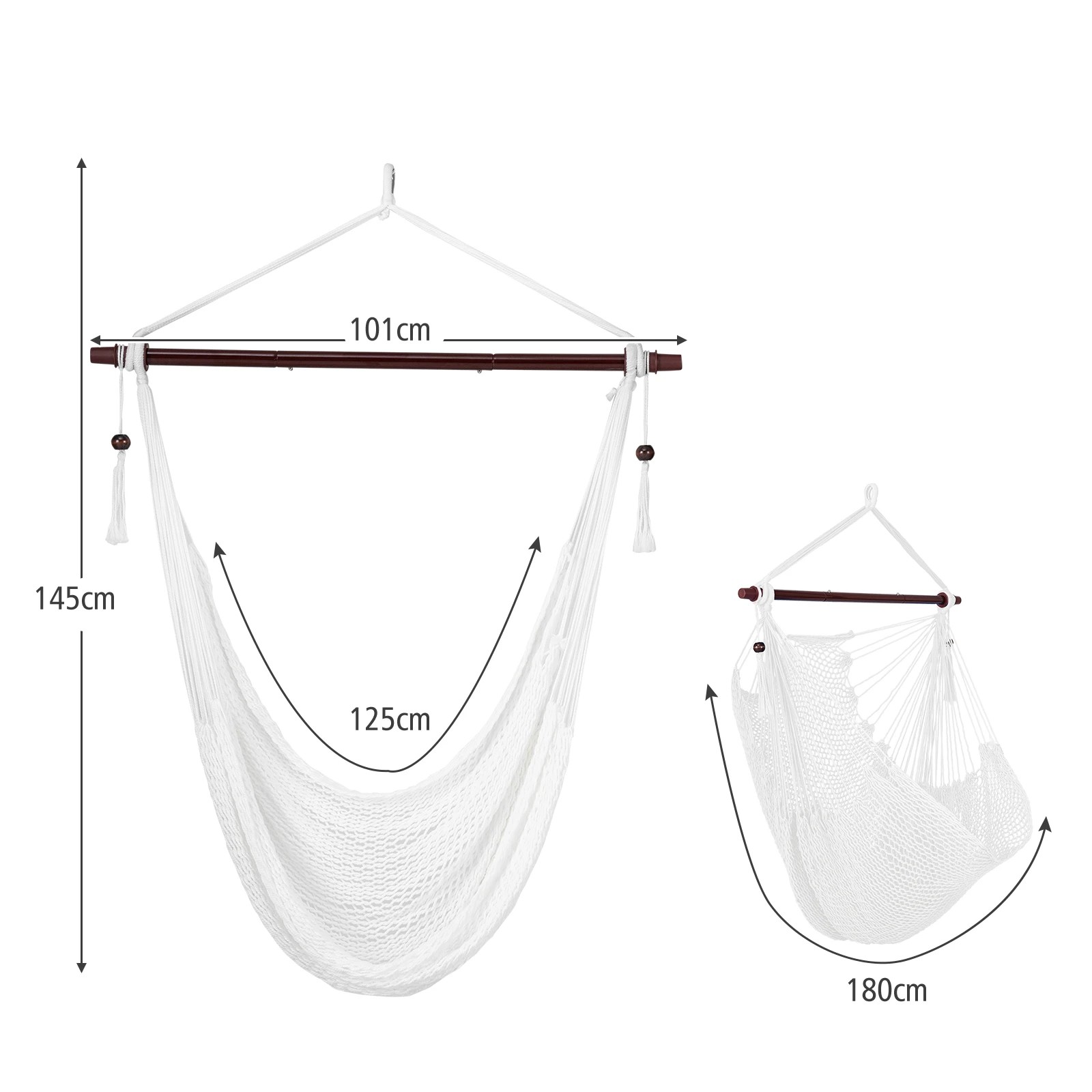 2 Costway Caribbean Hammock Chair Stretchable Hanging Rope Swing Chair - White, 2 of 5