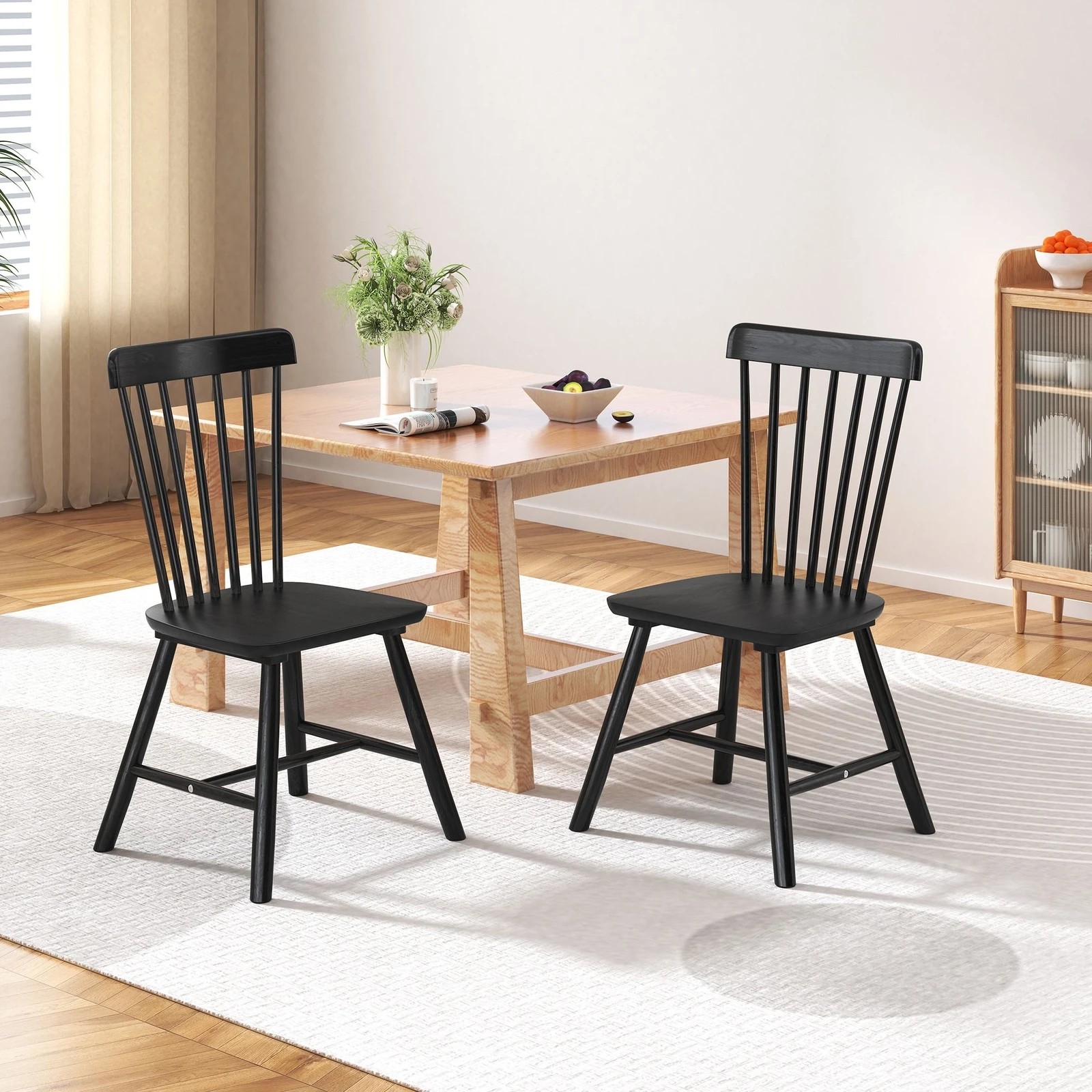 6 Alfordson 2x Dining Chairs Kitchen Lounge Cafe Retro Solid Wood Modern - Black, 6 of 10