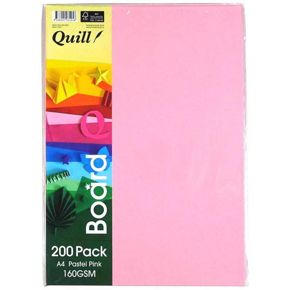 1 Quill Board A4 160gsm Pastel Pink 200 Pack, 1 of 3