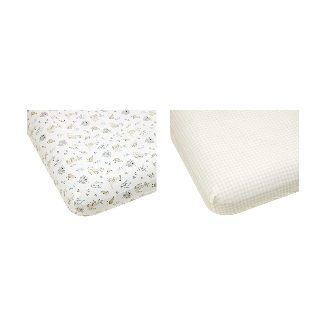 1 2 Pack Organic Cotton Fitted Cot Sheets - Australiana and Gingham, 1 of 5