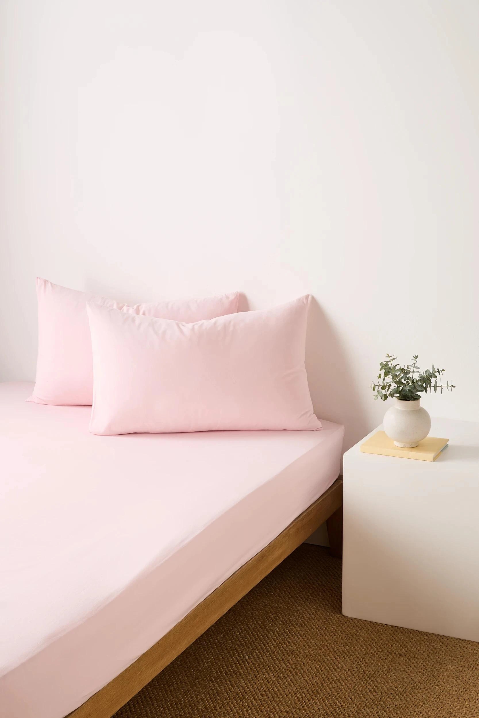 1 Arlo Cotton Stonewash Fitted Sheet - Queen Bed - Pink, 1 of 2