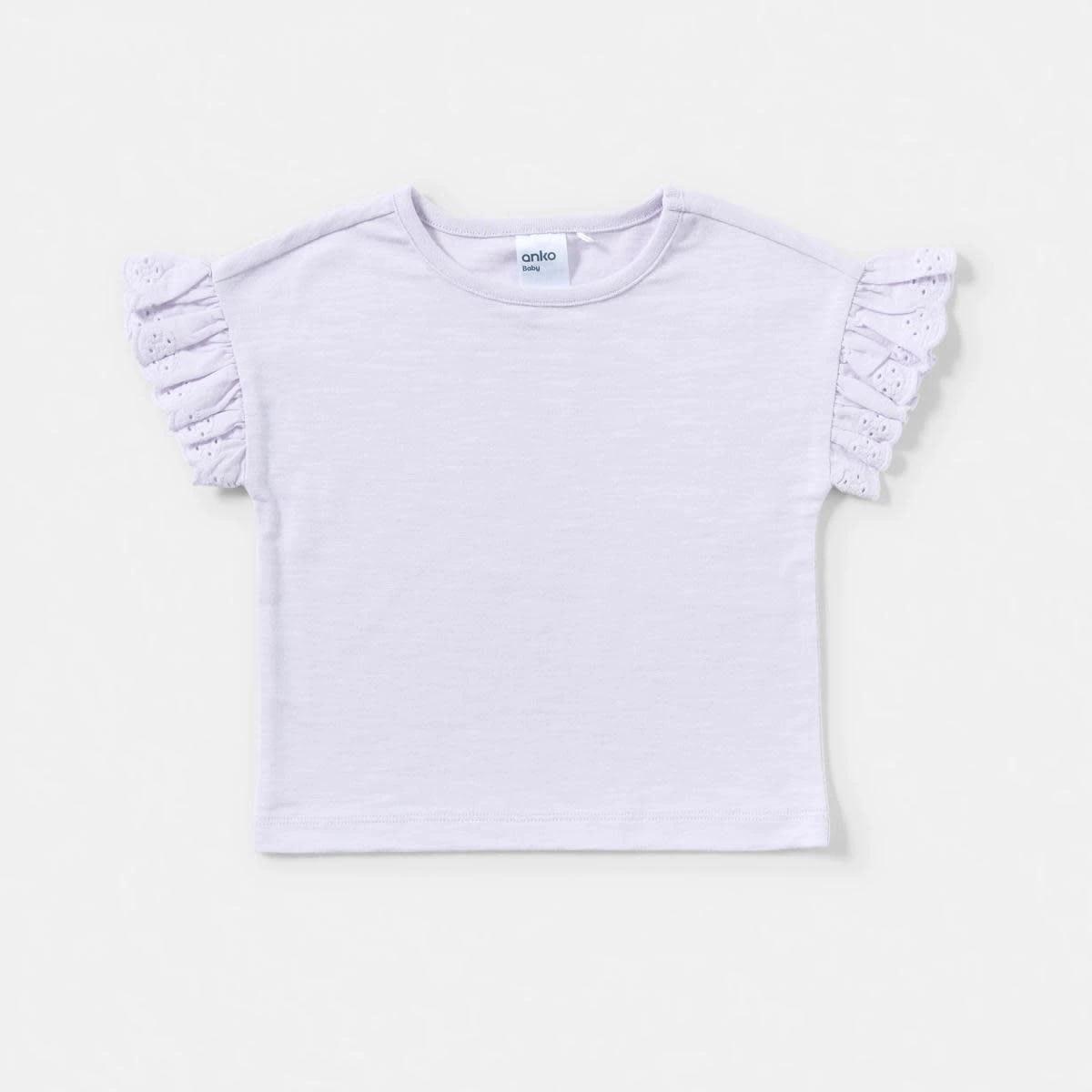 6 3 Pack Broderie Frill T-shirt PINK, BEIGE, PURPLE, 6 of 8