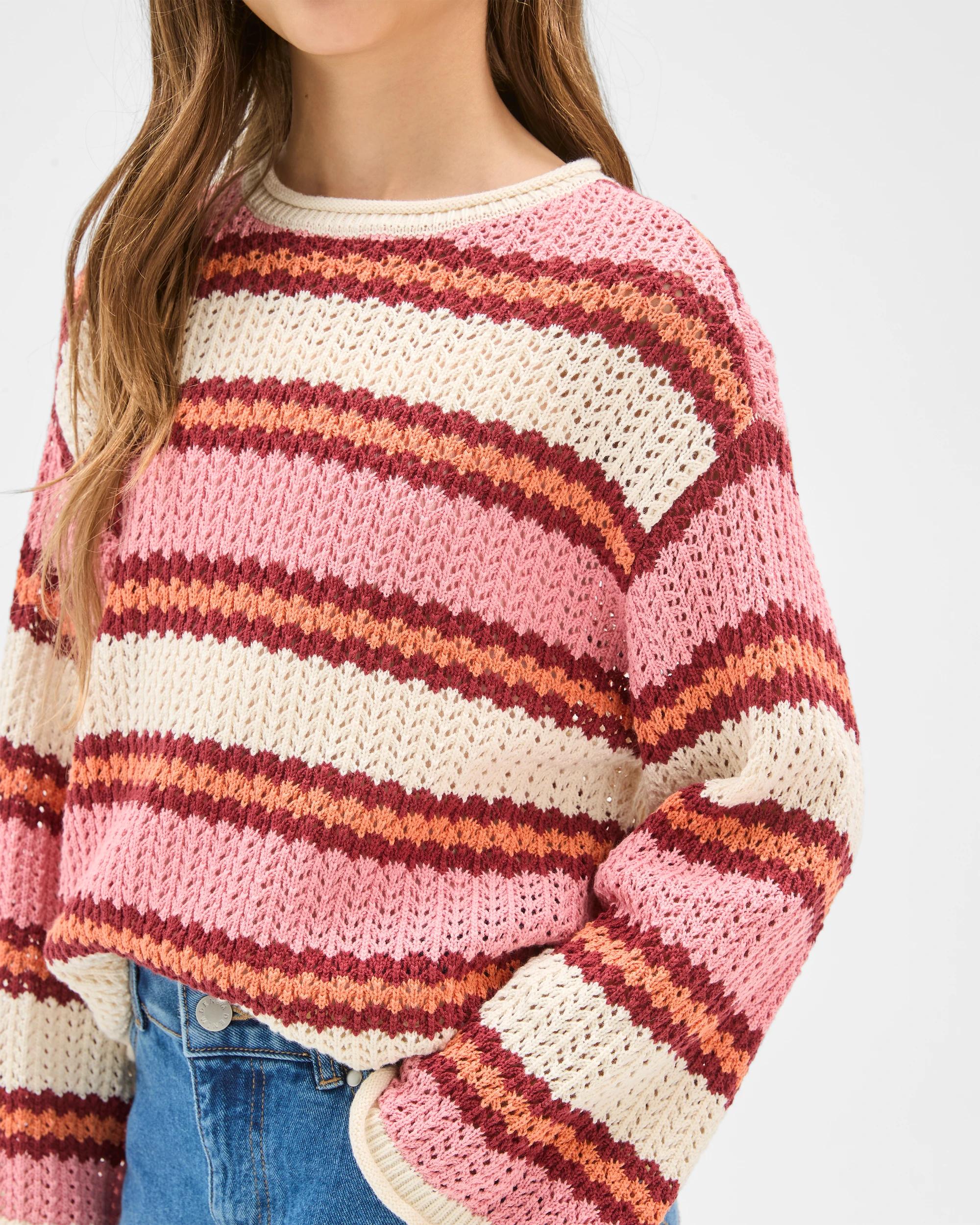 3 Target Kids Australian Cotton Crochet Knit Jumper STRIPE PINK, 3 of 6