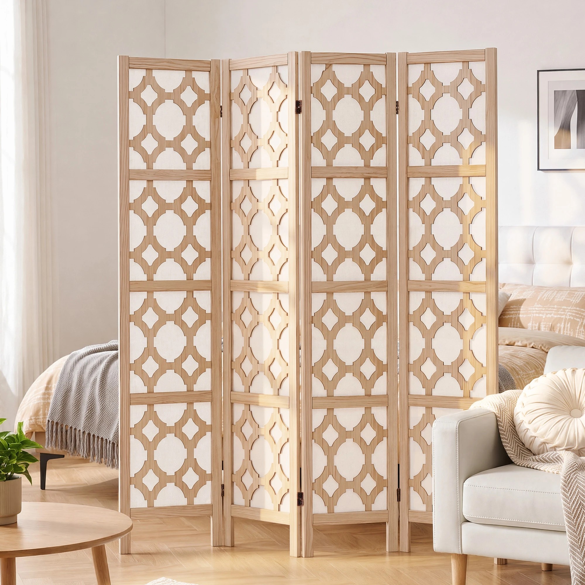 8 Artiss 4 Panel Room Divider Folding Privacy Screen Partition Freestanding Separator 170cm - Natural, 8 of 8