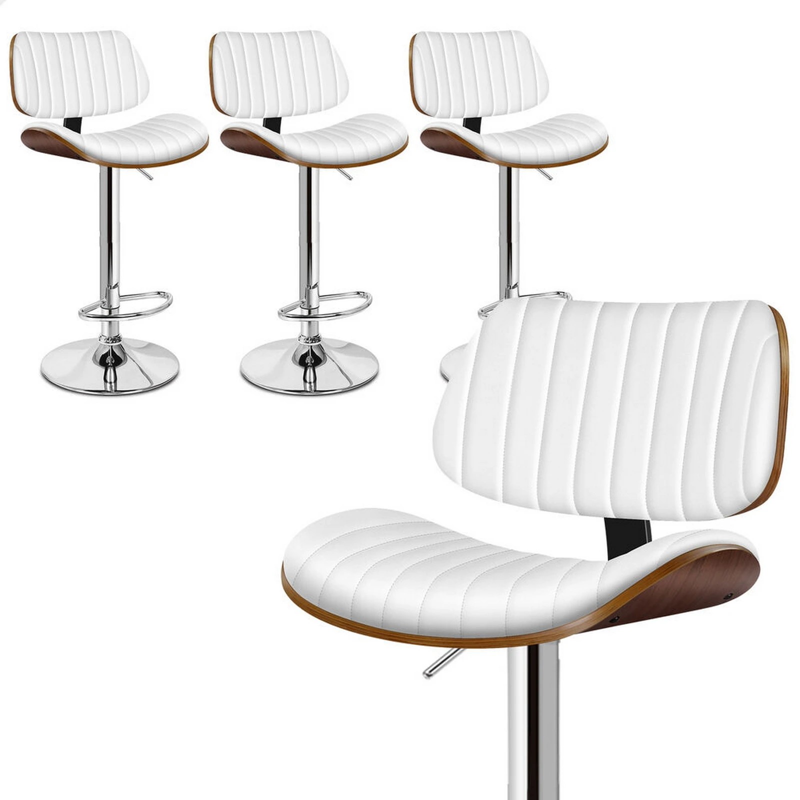 1 Alfordson 4x Bar Stools Kitchen Swivel Chair Wooden Leather Gas Lift - White, 1 of 10