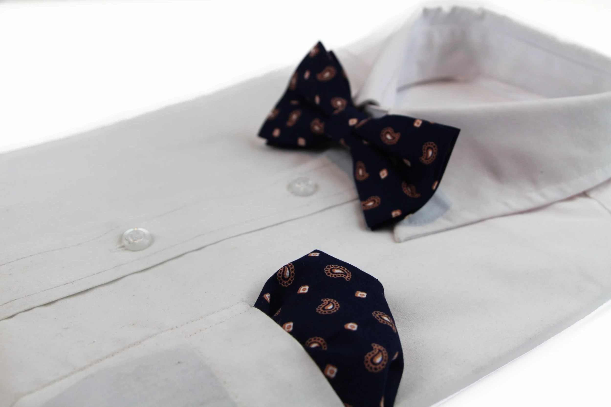 6 Zasel Mens Navy & Tan Scattered Paisley Cotton Bow Tie And Pocket Square Set - Multi - Multi, 6 of 6
