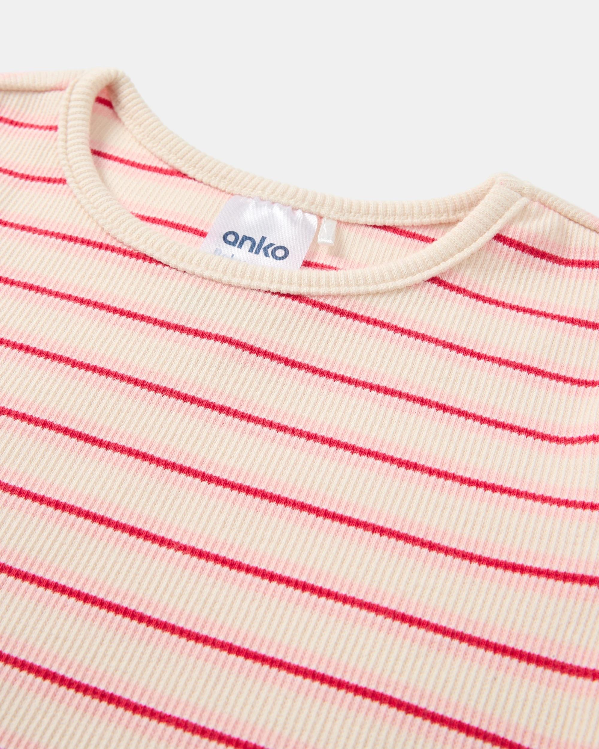 8 3 Pack Short Sleeve Ribbed T-shirt Chrry Strp, 8 of 8
