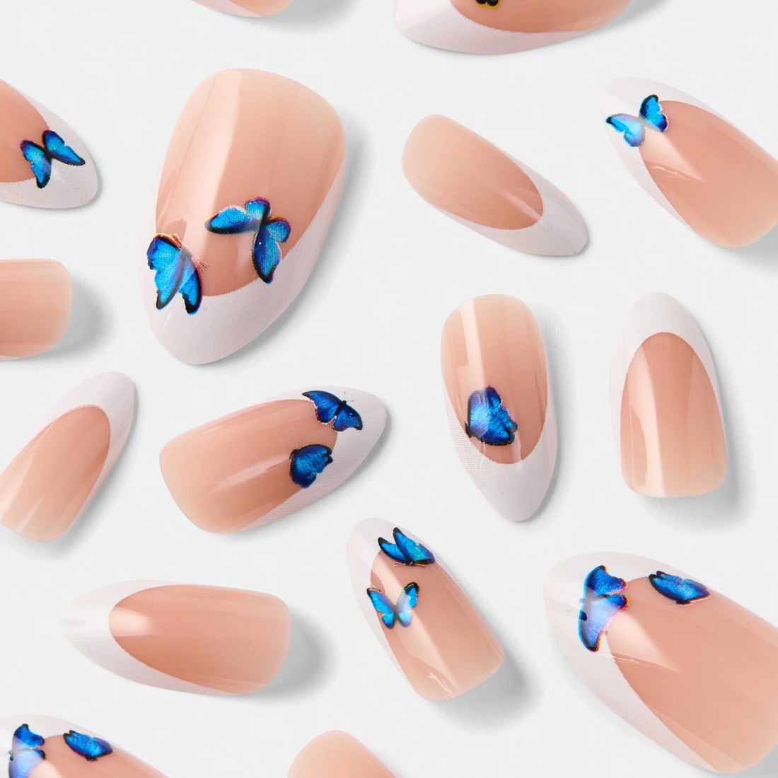 4 OXX Cosmetics 24 Pack Artificial Nails with Adhesive - Almond Shape, French Tip and Blue Butterflies, 4 of 5