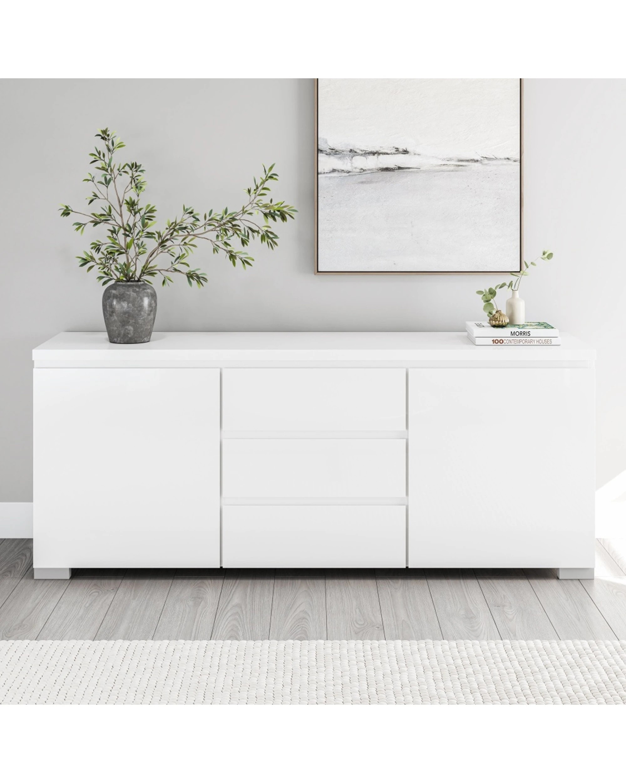 2 Alpine Bay Elara High Gloss Buffet 2 Door 3 Drawer Storage Unit Storage Furniture - White, 2 of 5