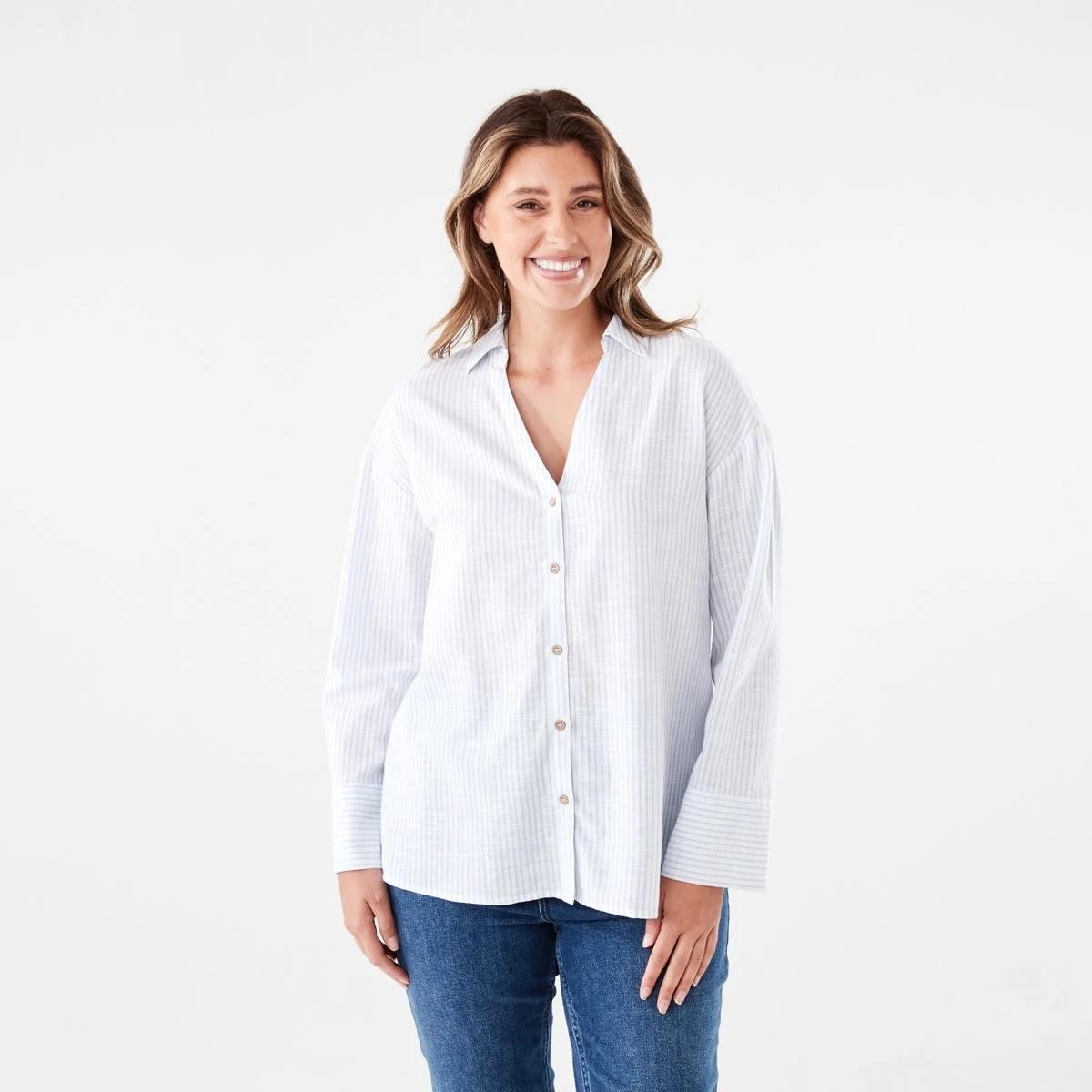 1 Long Sleeve Cotton Slub Stripe Shirt MONO STRIPE BLUE, 1 of 6