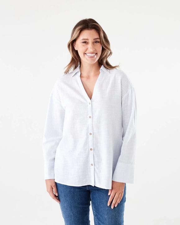 Long Sleeve Cotton Slub Stripe Shirt