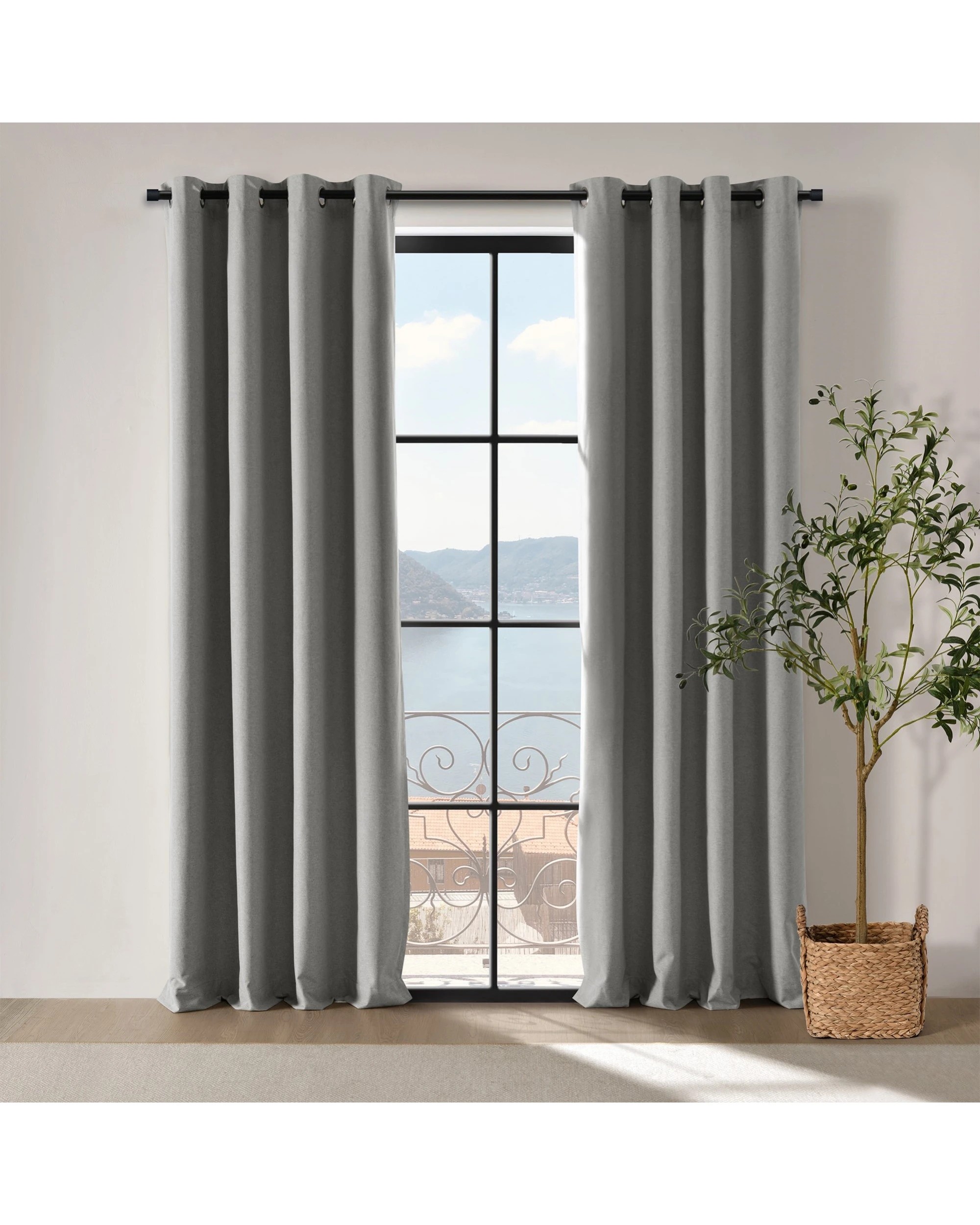1 Cadence & Co. Bennett Faux Linen Blockout Eyelet Curtain Twin Pack 90x223cm - Steel, 1 of 4