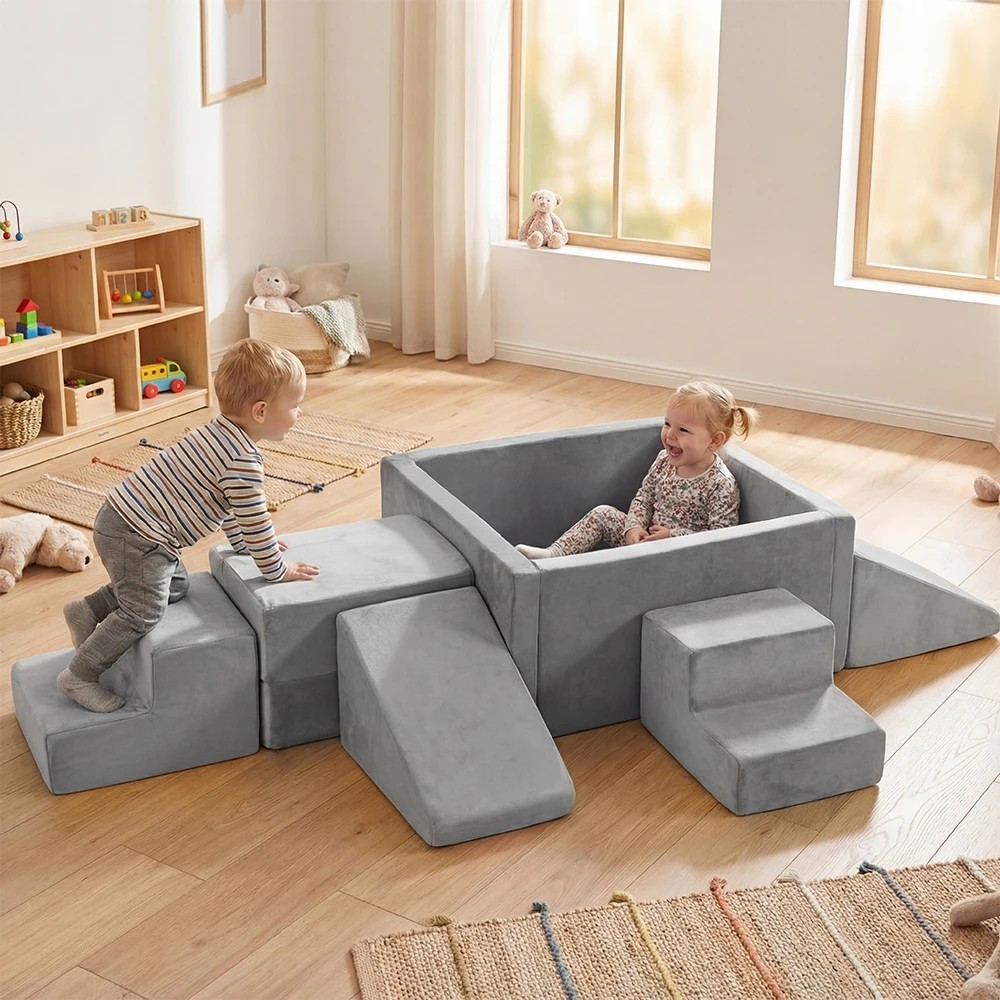 3 Playpals 6-Piece Kids Foam Climbing Blocks Set Activity Toys with Ball Pit - Grey, 3 of 3