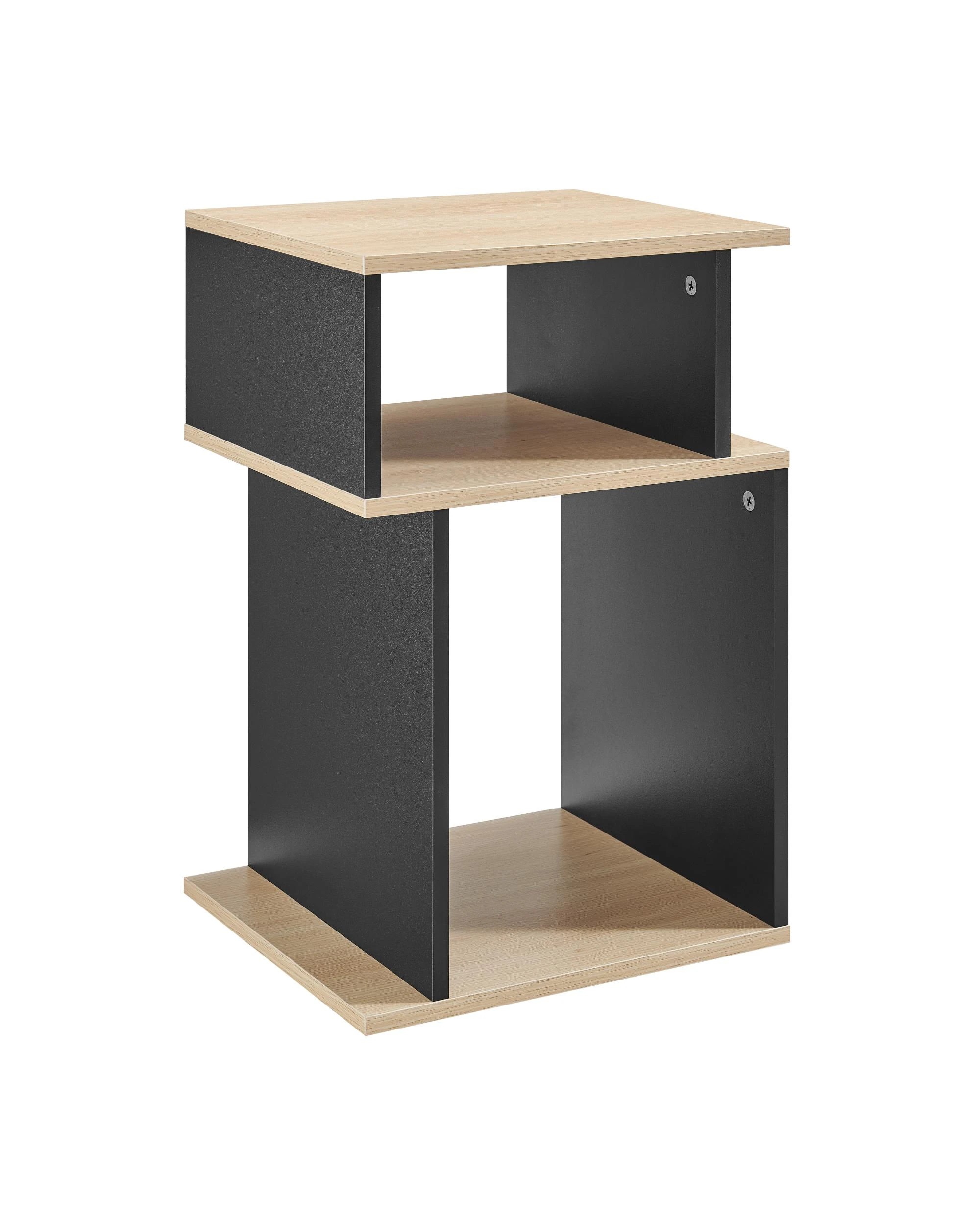 1 Kodu Small 2 Tier Side Table Storage Shelf Unit Oak Look - Black, 1 of 9