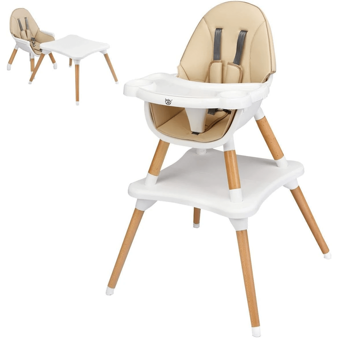 1 Costway Convertible Baby High Chair Wooden Khaki, 1 of 2