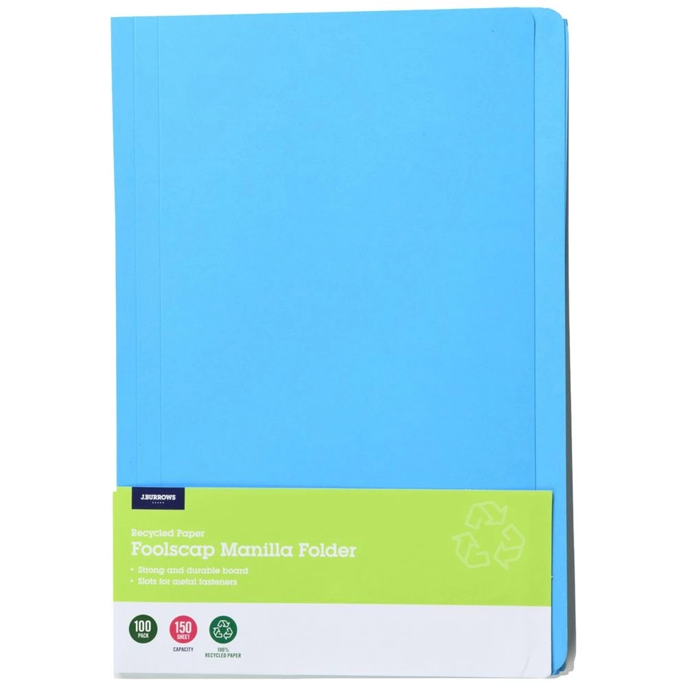 1 J.Burrows Manila Folder Foolscap Blue 100 Pack, 1 of 4