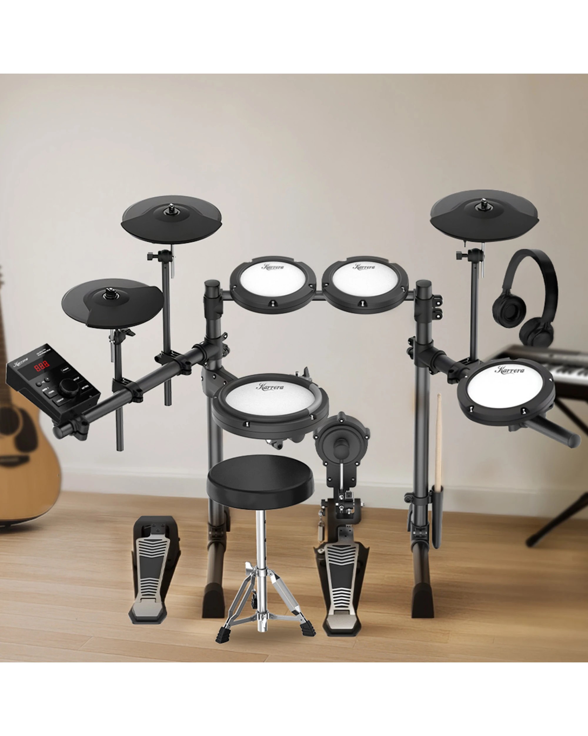 9 Karrera 18S Electronic Drum Kit Quiet Mesh Pads 8 Dual-Trigger Snare Bluetooth 300+ Sounds, 9 of 9