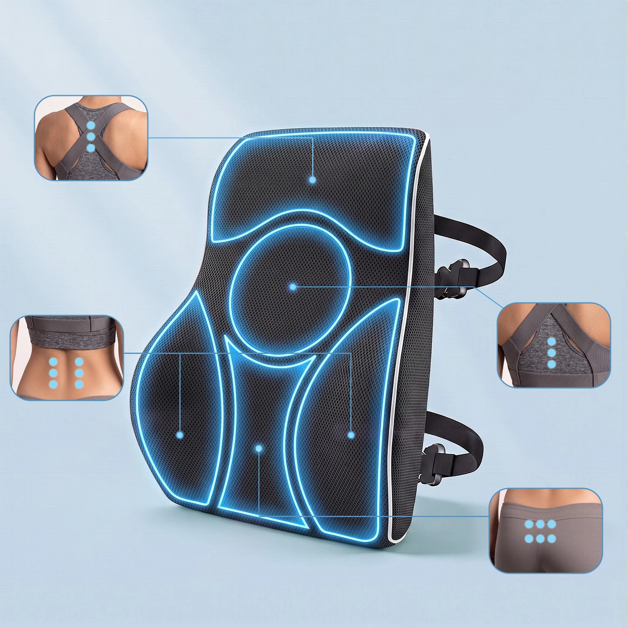 6 Artiss Ergonomic Lumbar Support Cushion Memory Foam Back Support Pillow Office Chair Car Seat - Black, 6 of 8