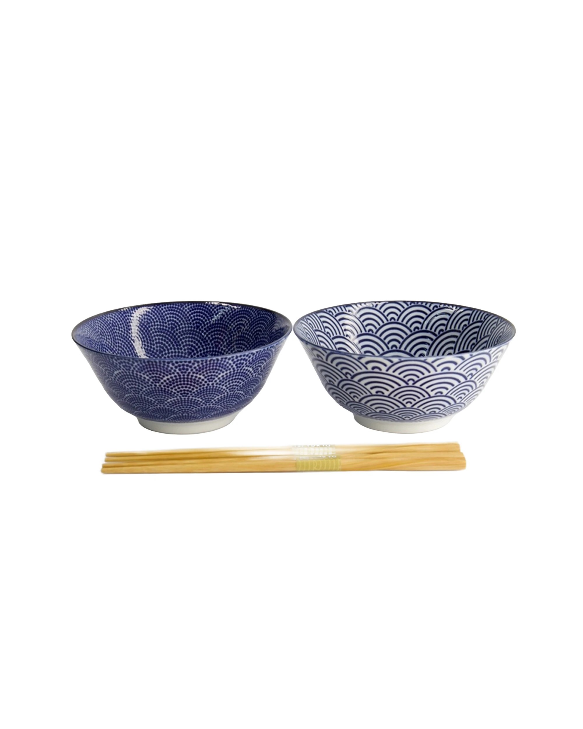 1 Tokyo Design 2pc Nippon Tayo Bowls & Chopsticks Set Dot Wave - Blue, 1 of 4