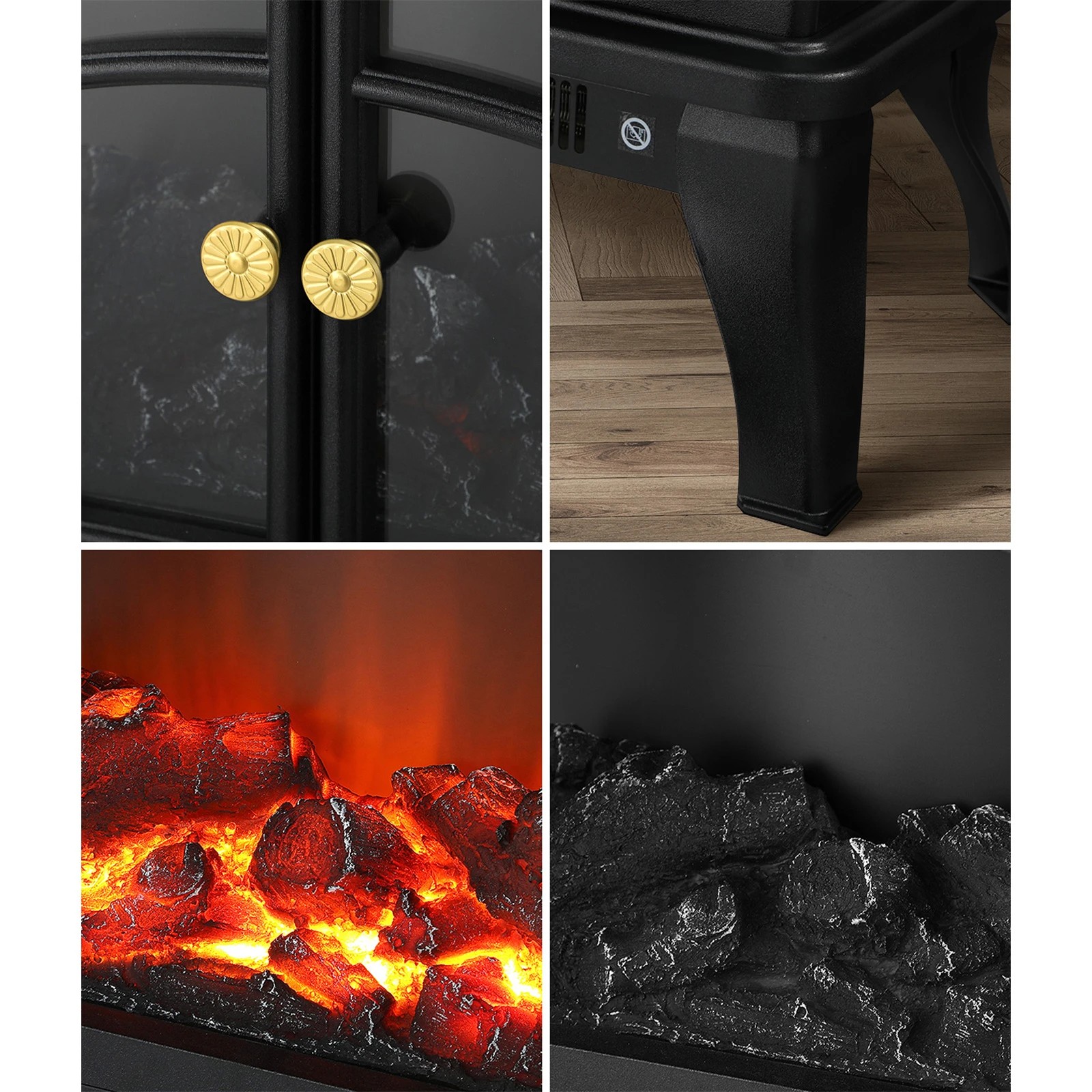 4 Vevare Electric Fireplace Heater Freestanding 3D Flame Effect Indoor 2000W - Black, 4 of 9