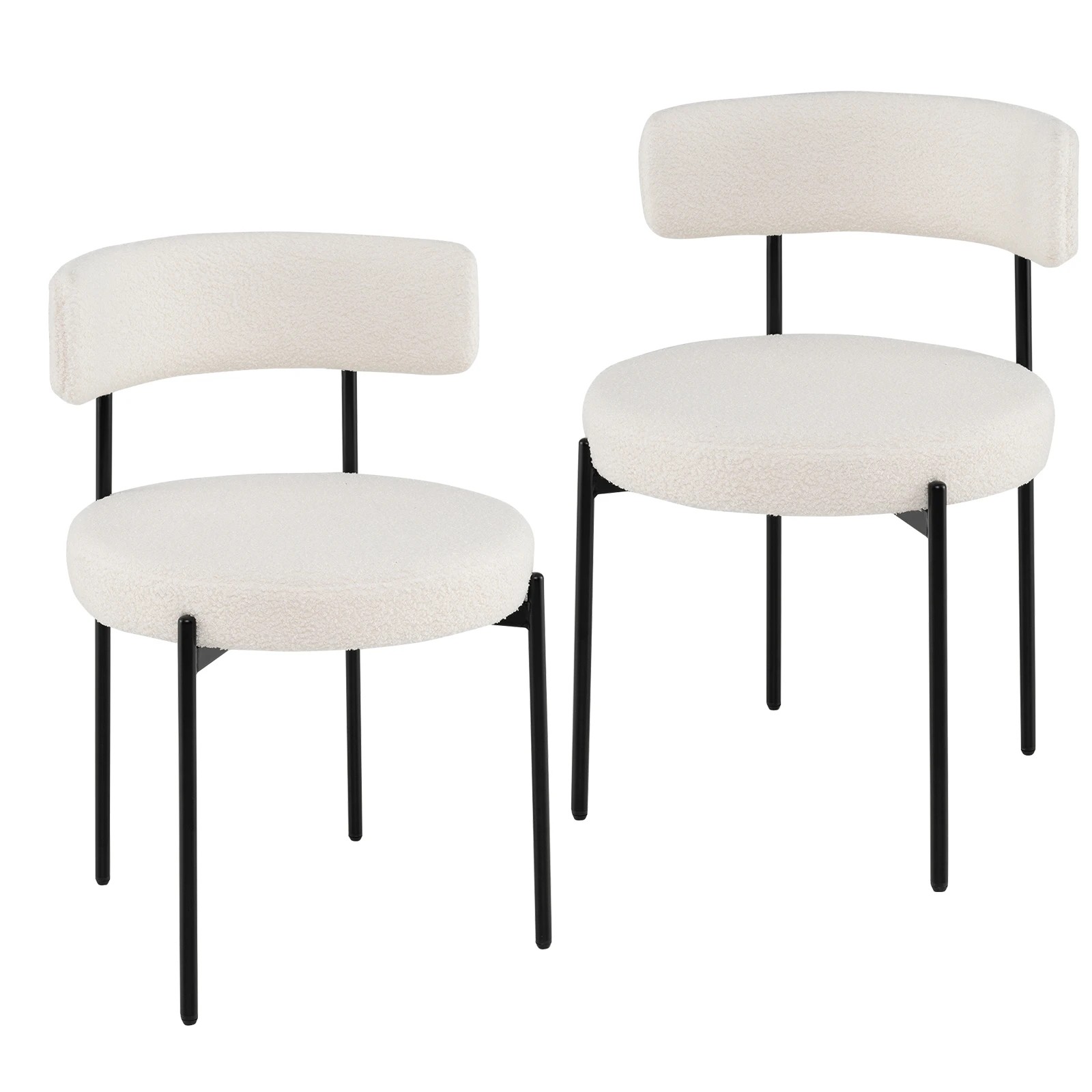 1 Costway 2PCS Boucle Dining Chairs Round Sherpa Upholstered Kitchen Armless Chair Set - Beige, 1 of 4